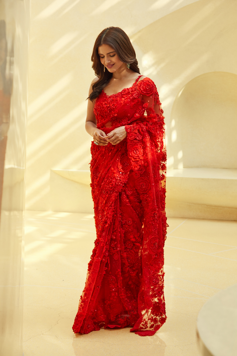 Ruby Red Floral Saree