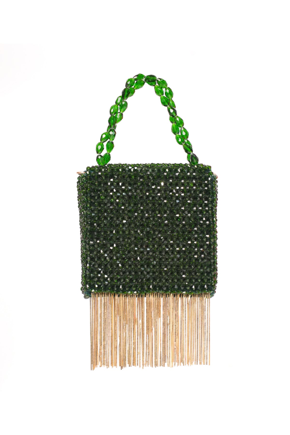 Natali Green Embellished Mini Bag With Gold Chain