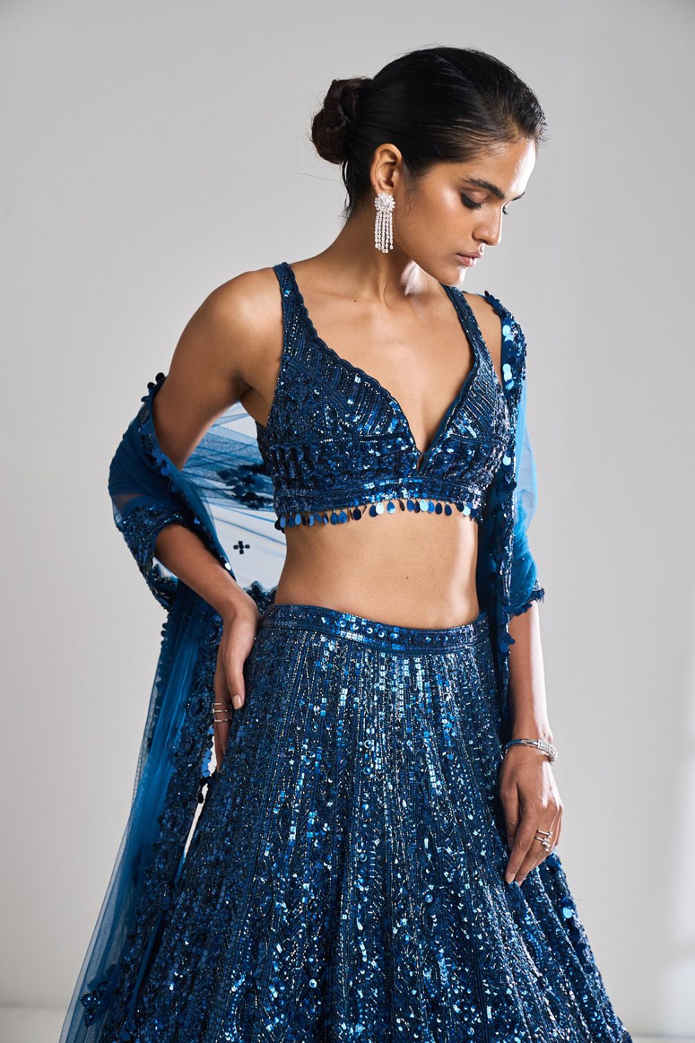 Persian Blue Sequin Lehenga Set