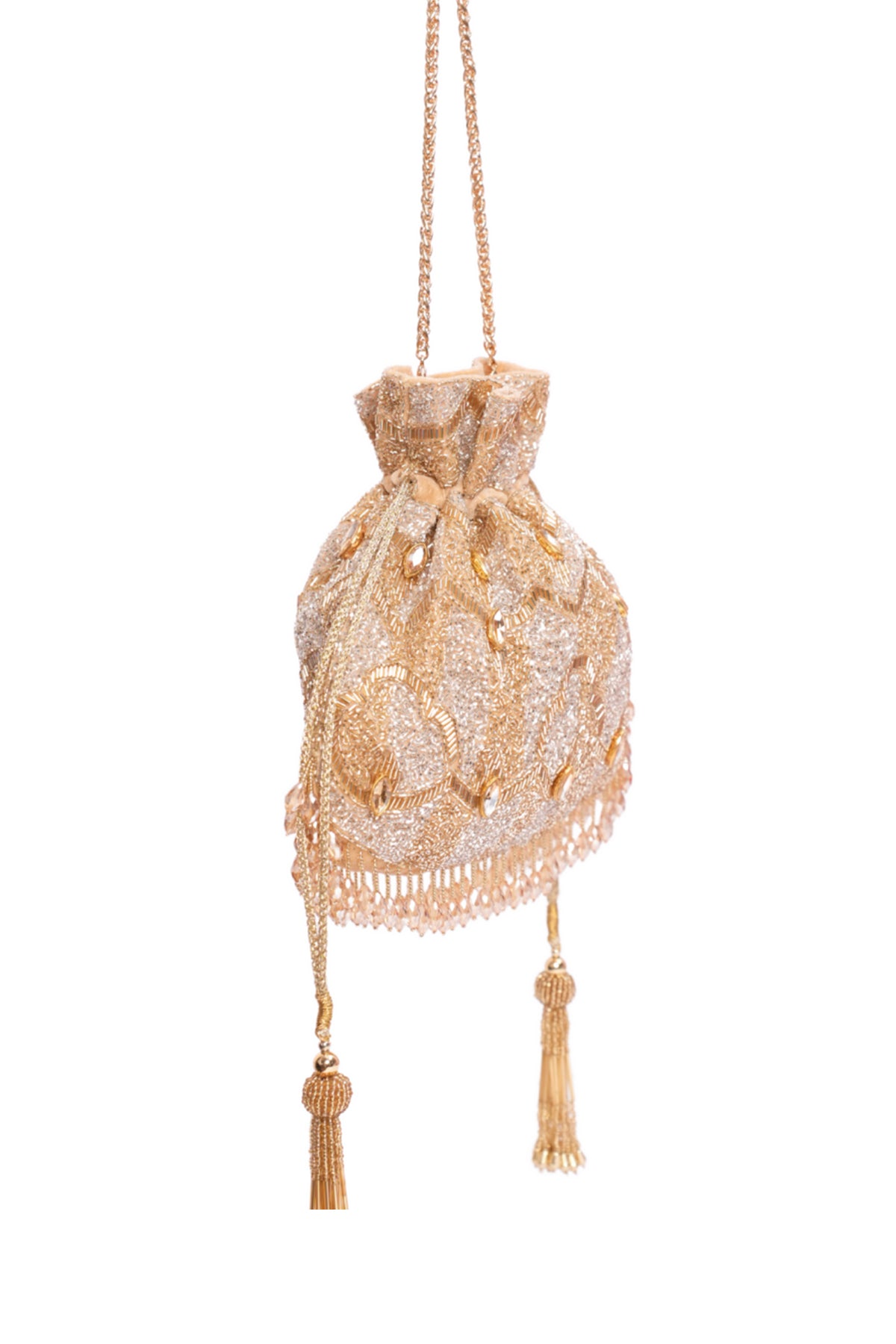 Sunheri Gold and Silver Georgette Embellished Potli