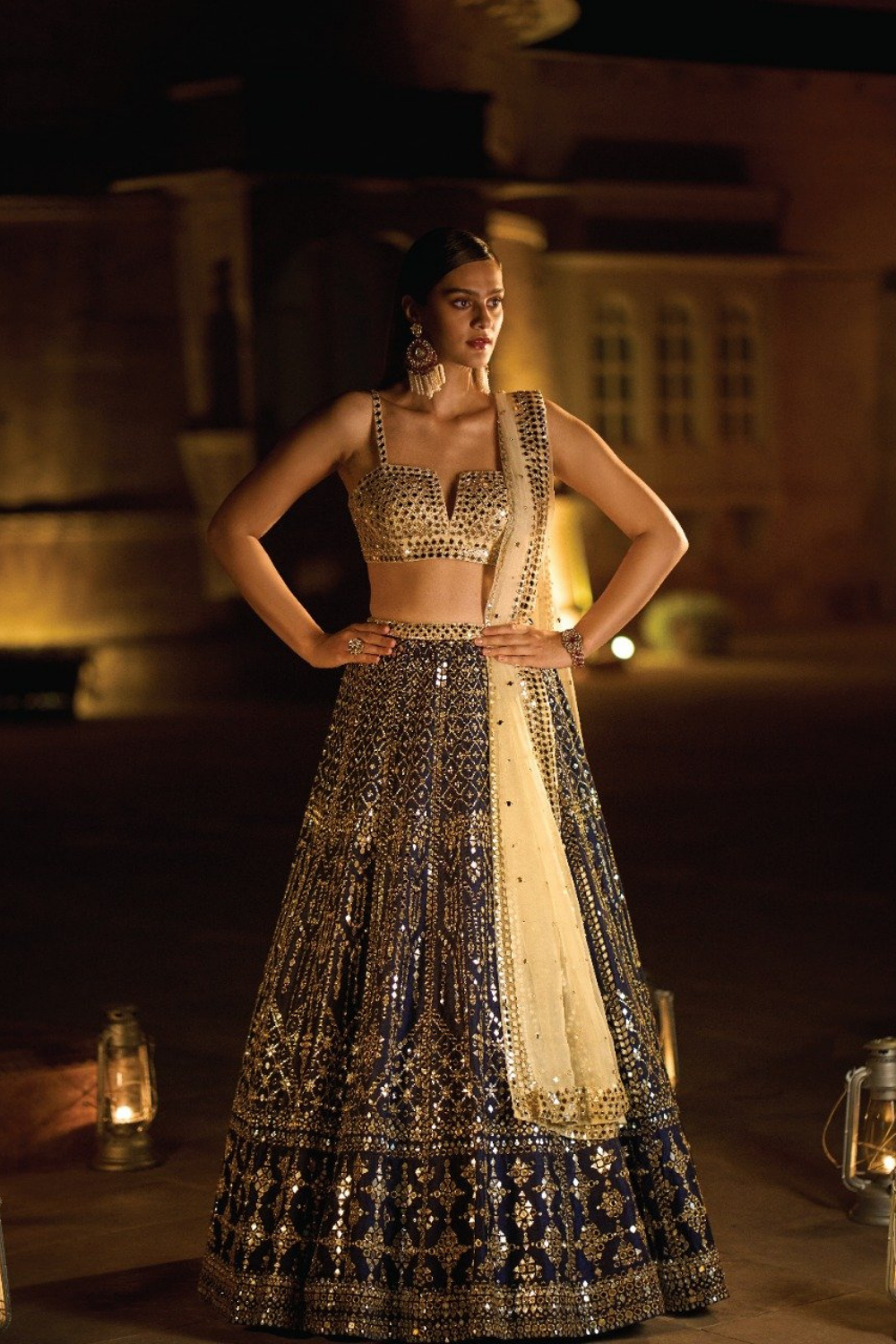 Navy Mirror Work Lehenga Set