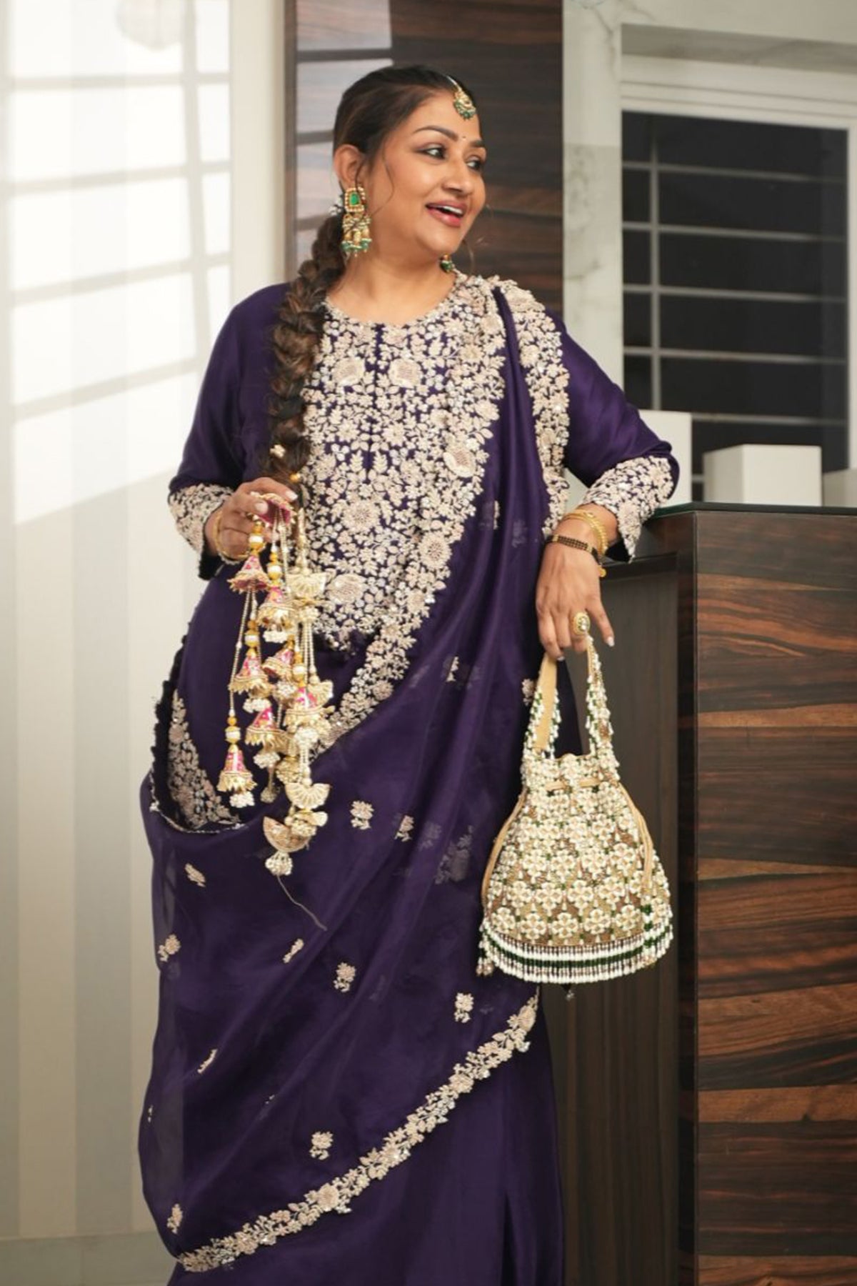 Falak Gold Suede Embellished Potli