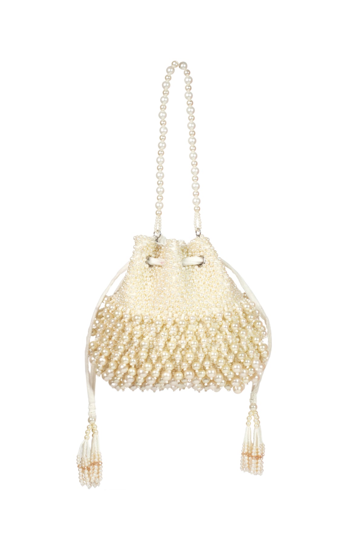 Zeba Ivory Suede Pearl Embellished Potli