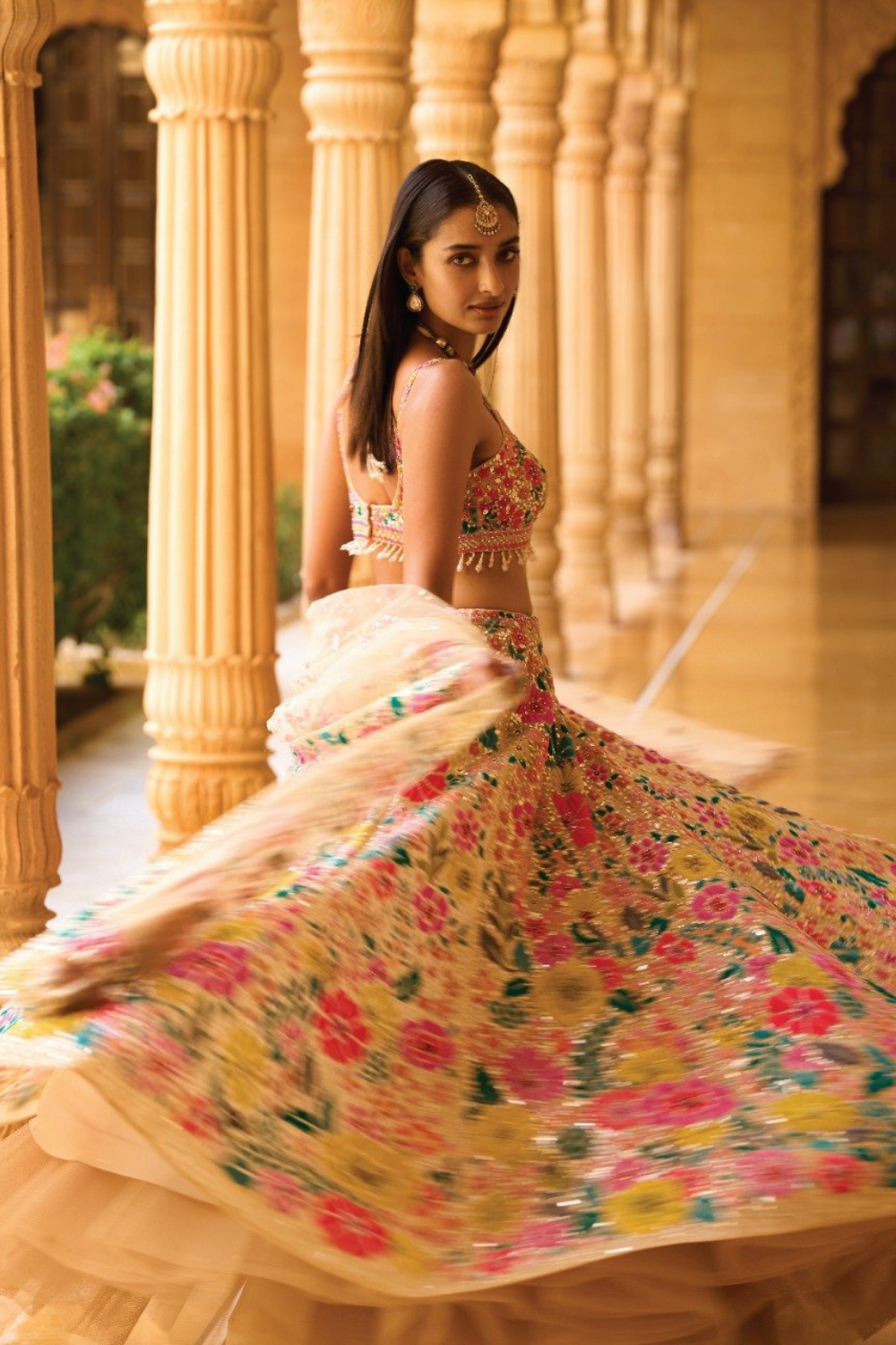 Multi - Coloured Floral Lehenga Set