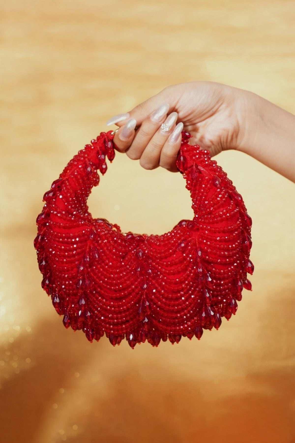 Liona Red Suede Embellished Hobo Bag