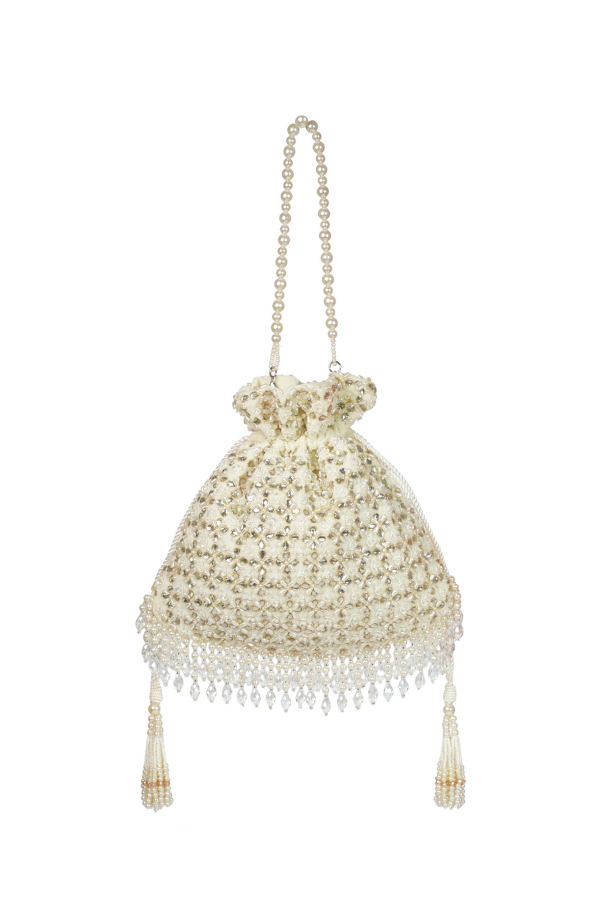 Aafreen Ivory Suede Kundan Embellished Potli