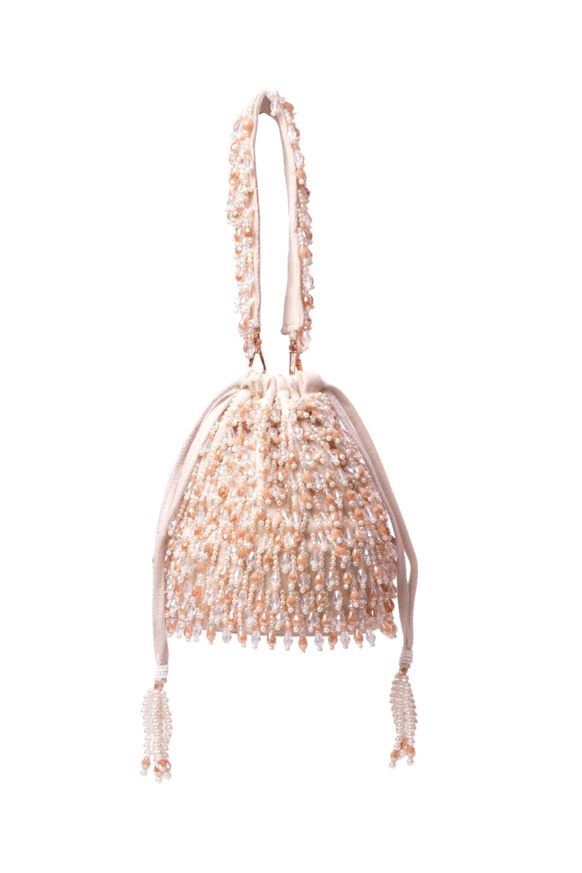 Kelly Ivory Pastel Suede Embellished Bucket Bag