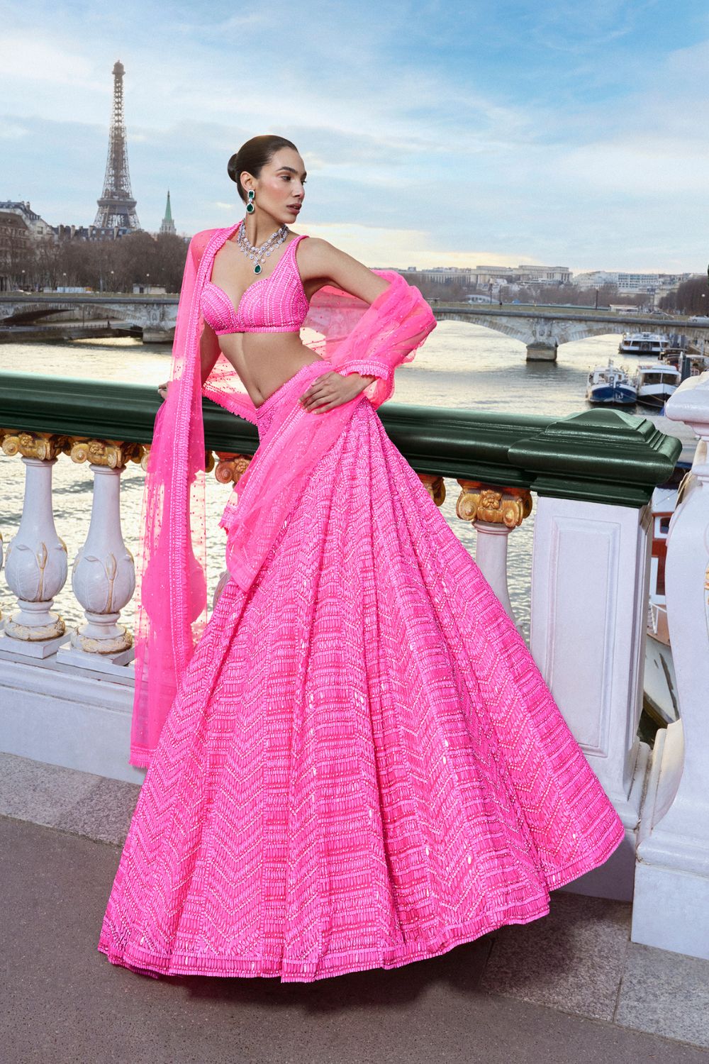 Diana Penty in Neon Pink Sequin Lehenga Set