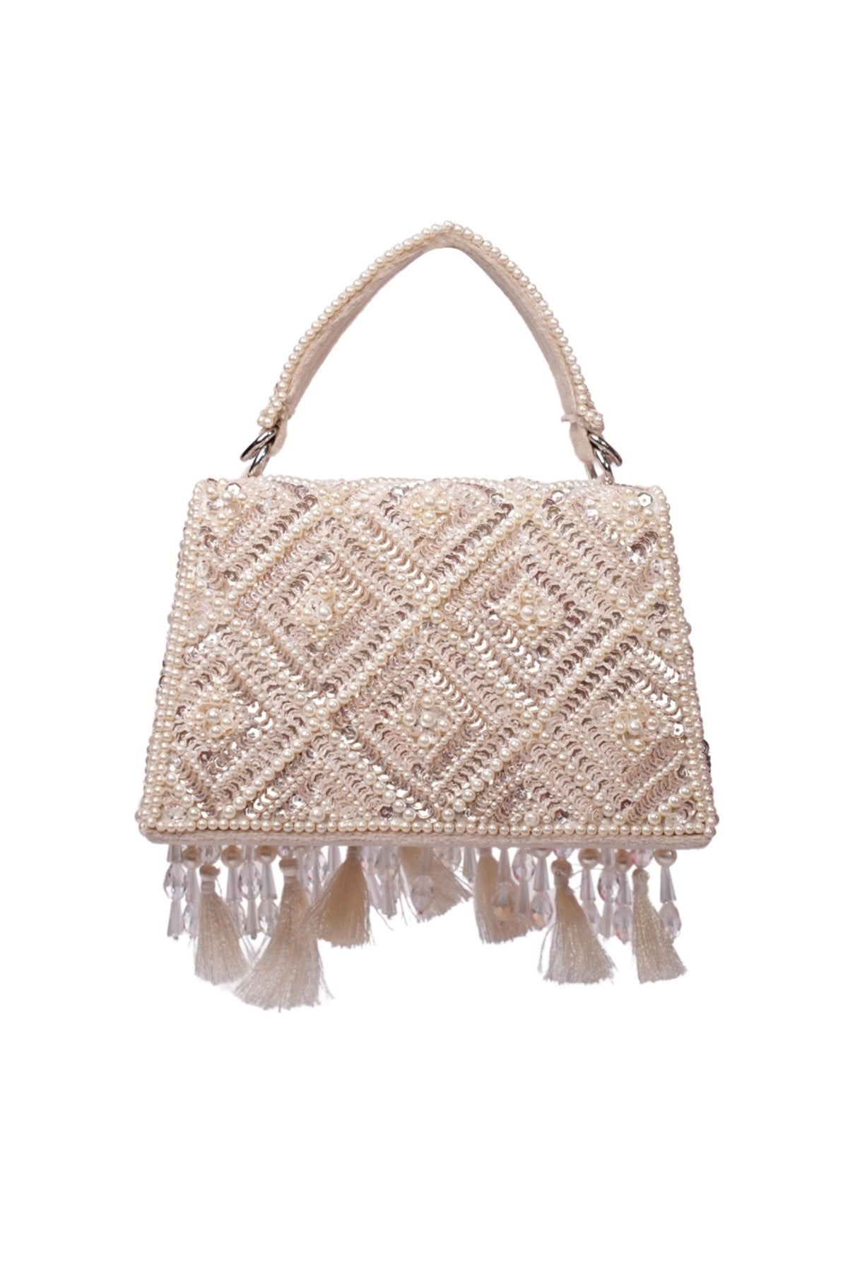 Elara Ivory Suede Embellished Box Bag