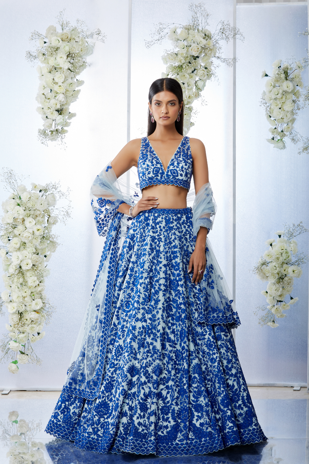 Blue on Blue Resham Work Lehenga Set