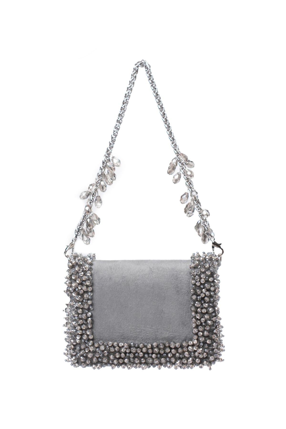 Elana Grey Suede Crystal Embellished Mini Bag