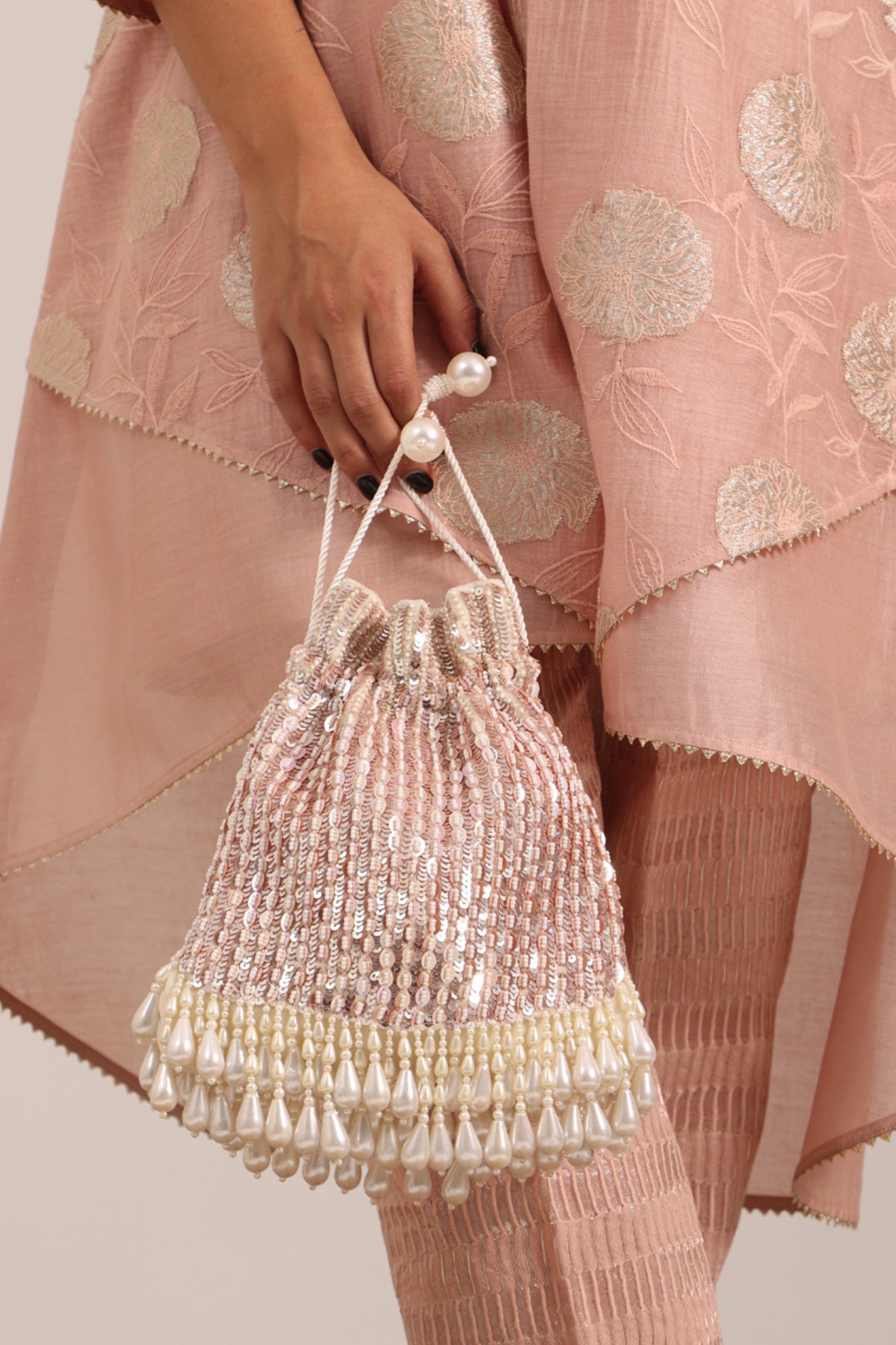 Aurelia Pink Suede Embellished Potli
