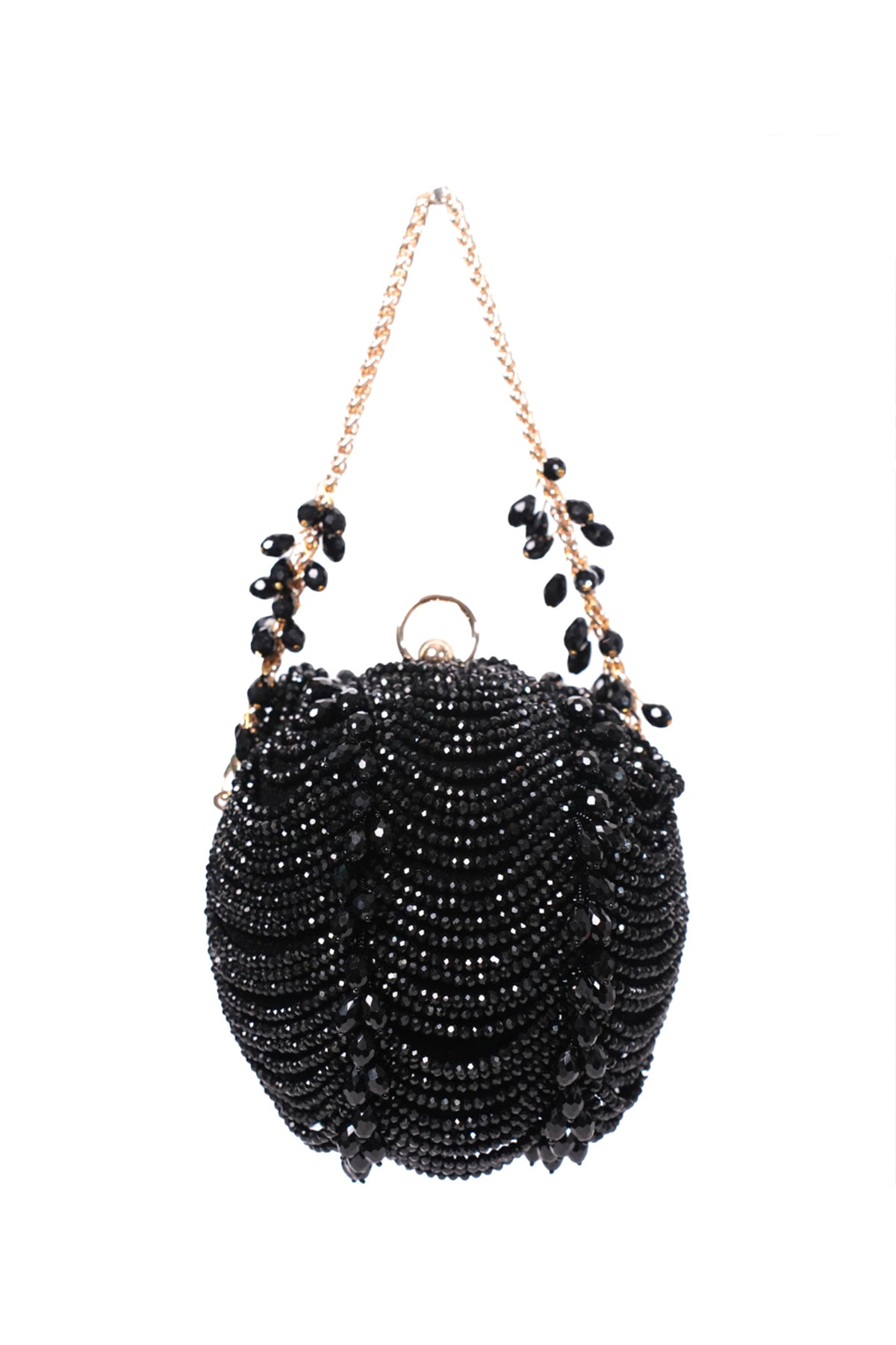 Velora Black Suede Embellished Round Bag