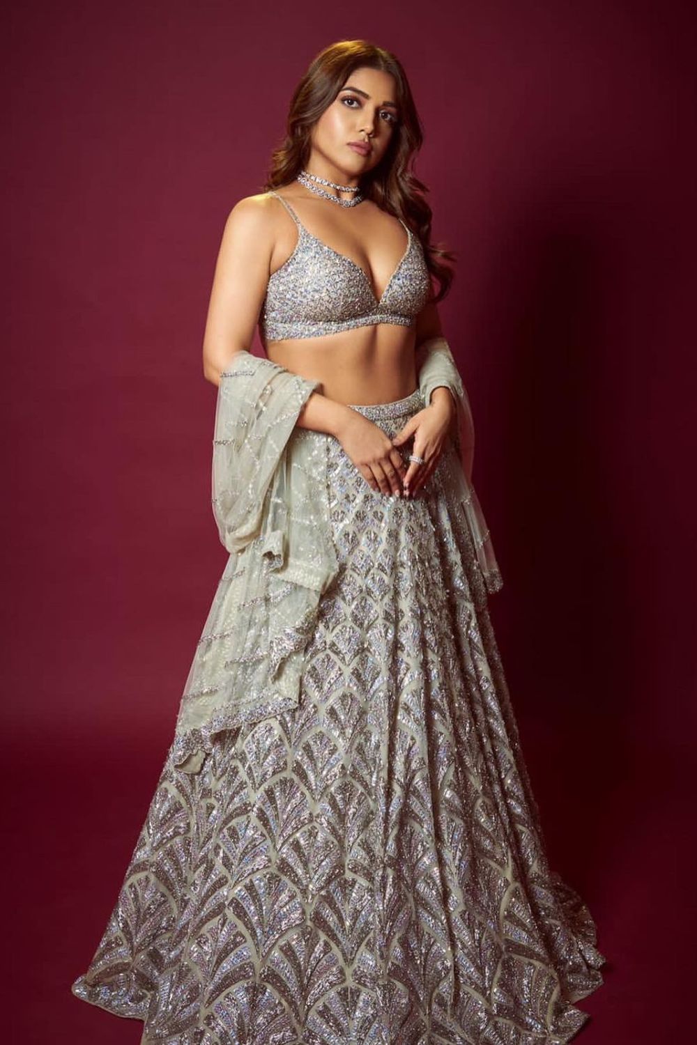 Samiksha Pednekar in Silver Crystal Lehenga Set