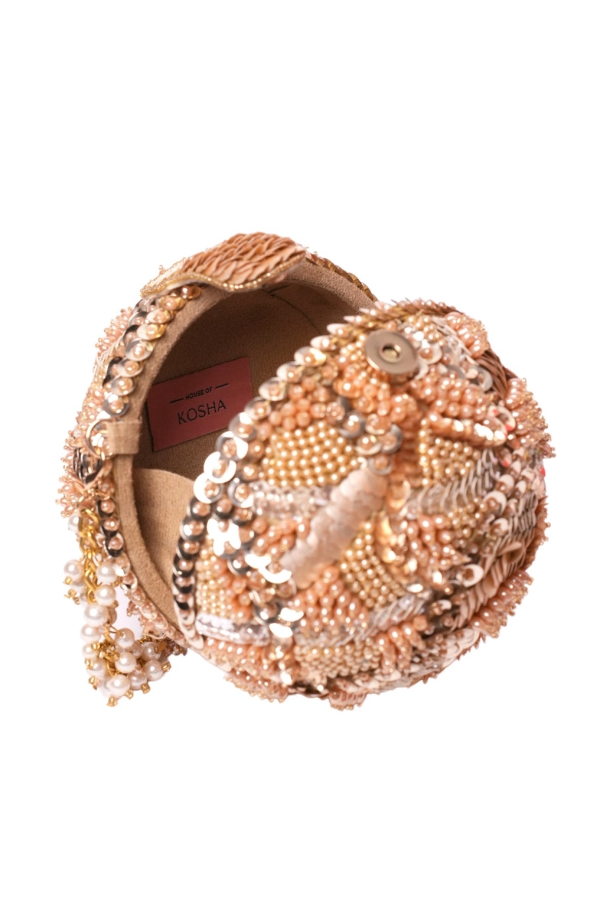 Amna Gold Suede Embellished Round Bag