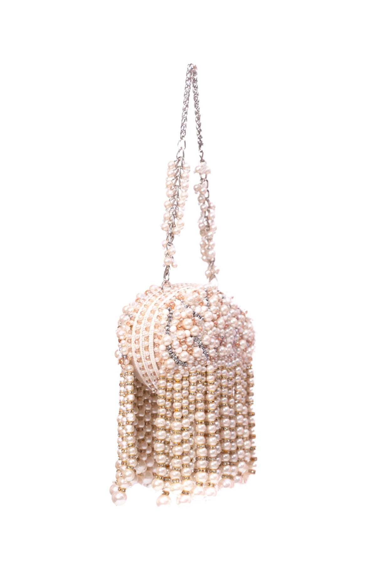 Chloe Ivory Suede Clutch With Big Pearl Hanging