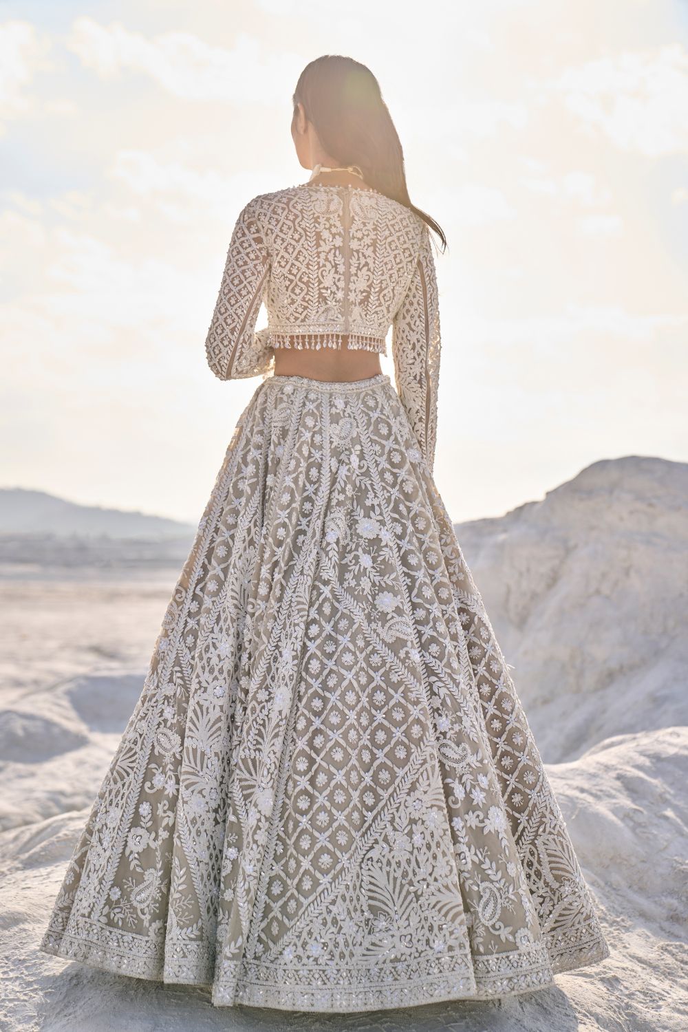 Nude Cream Abstract Dori Lehenga Set