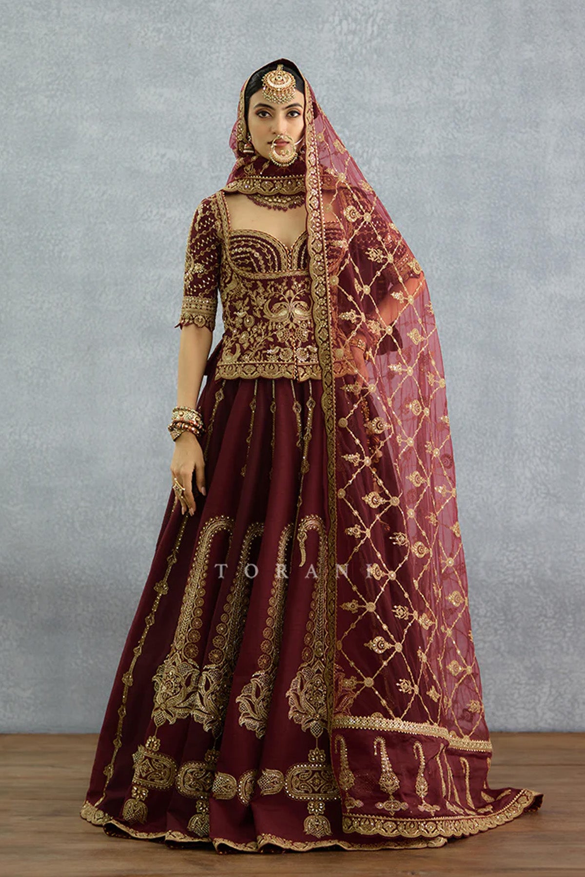 Qarmazi Mazneen Lehenga Set
