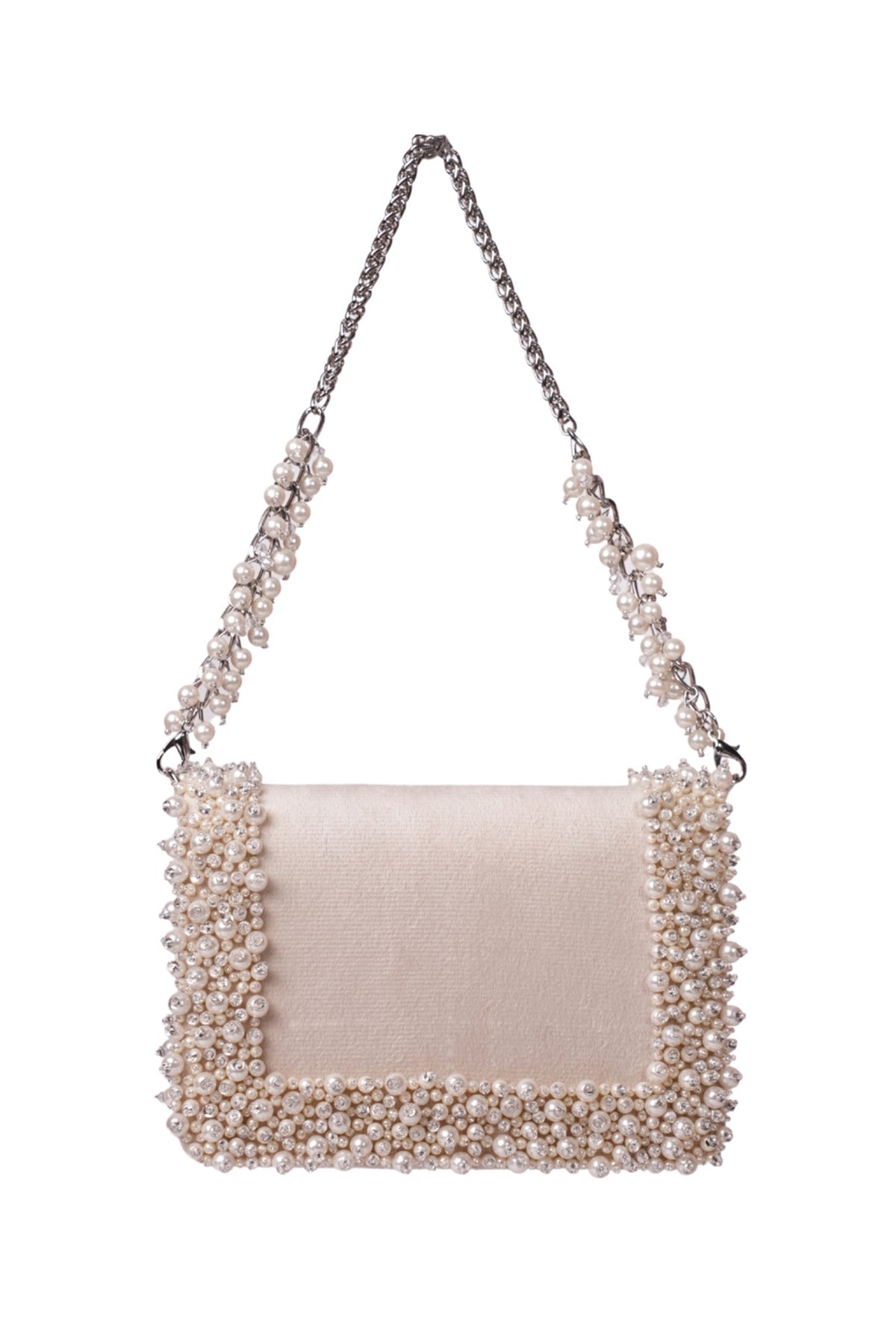 Aliya Ivory Suede Pearl Embellished Clutch