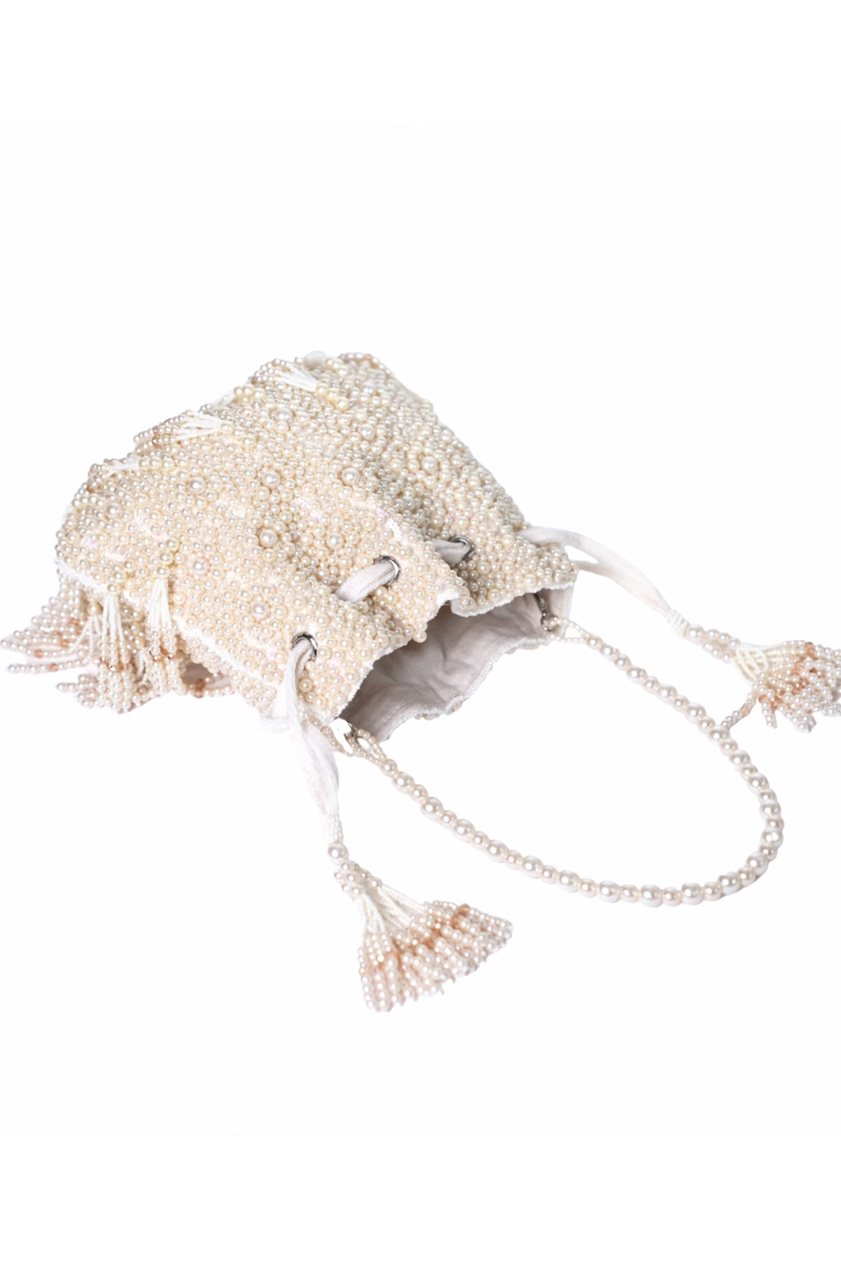 Emma Ivory Suede Pearl Embellished Potli