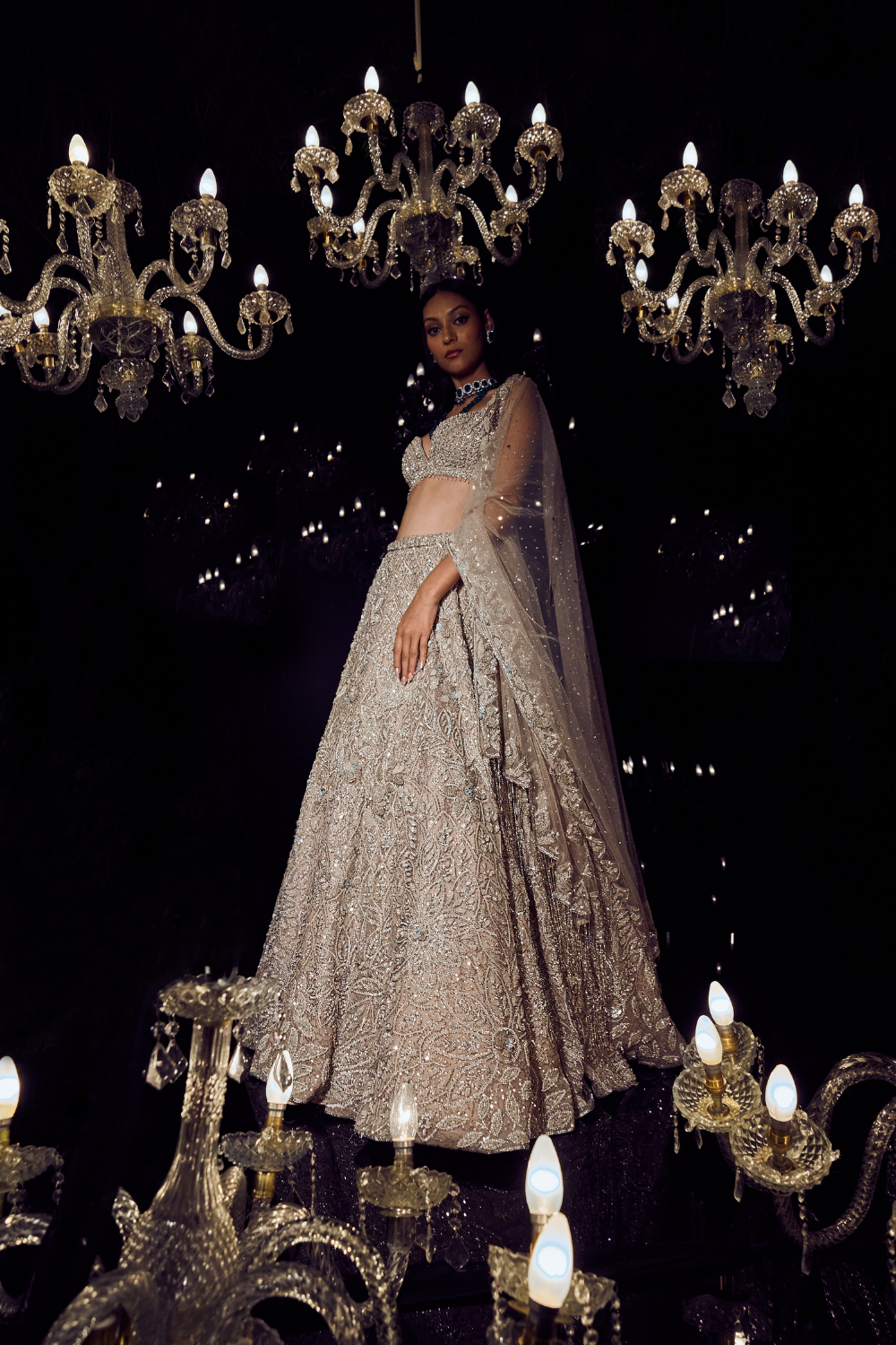 Champagne Floral Lehenga Set