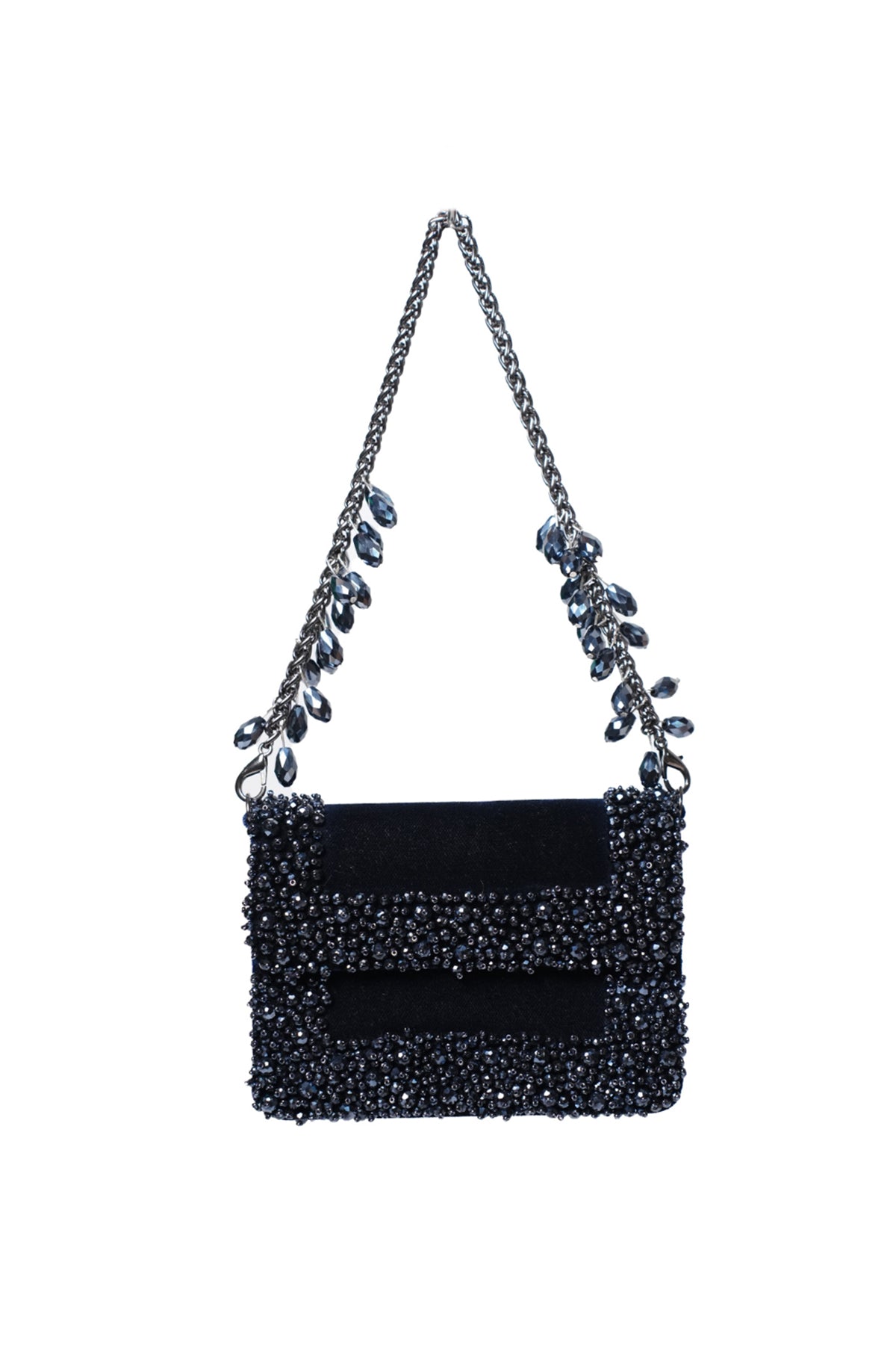 Elana Navy Blue Suede Crystal Embellished Mini Bag