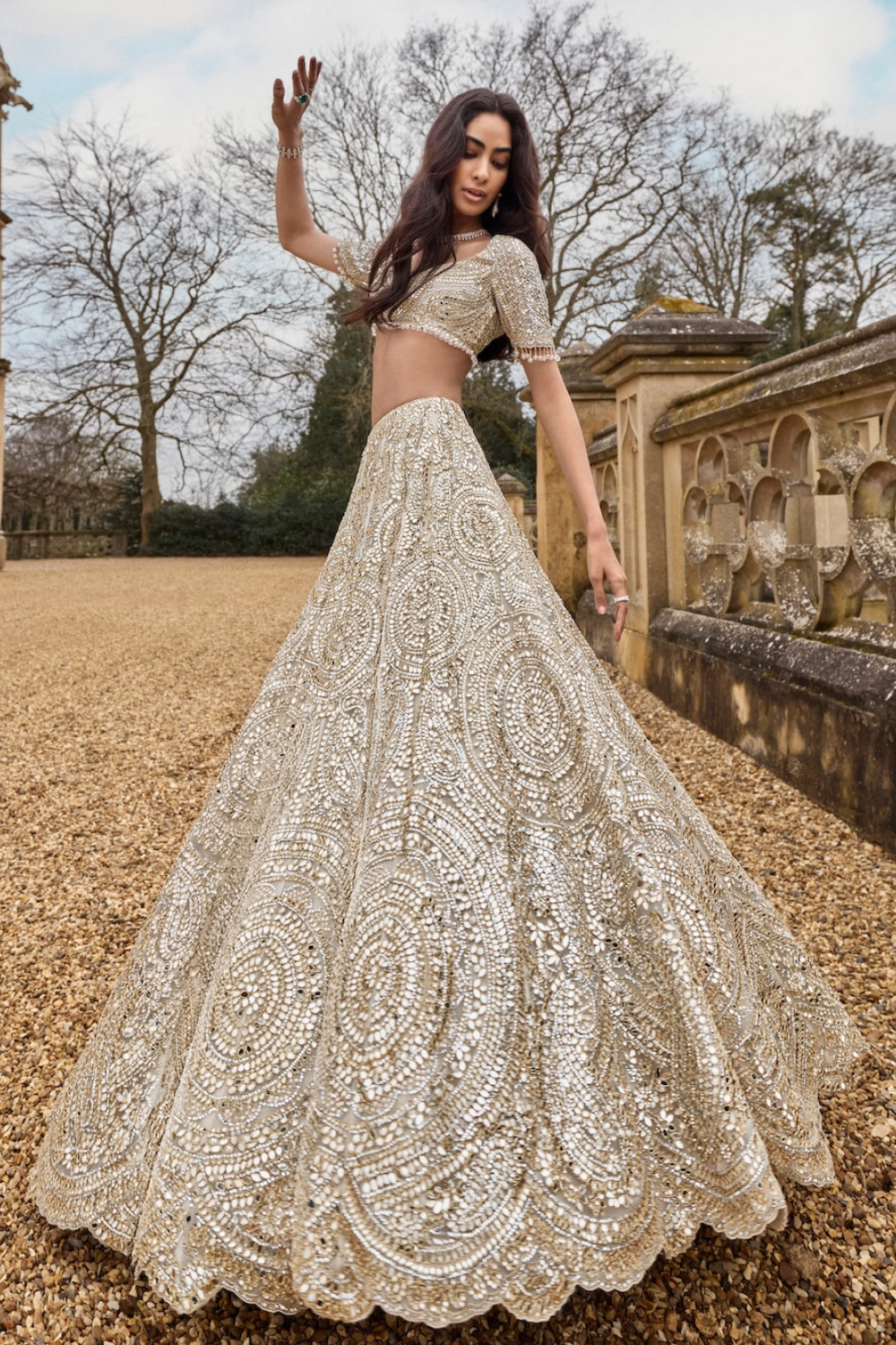 Cream Gold Mirror Lehenga Set