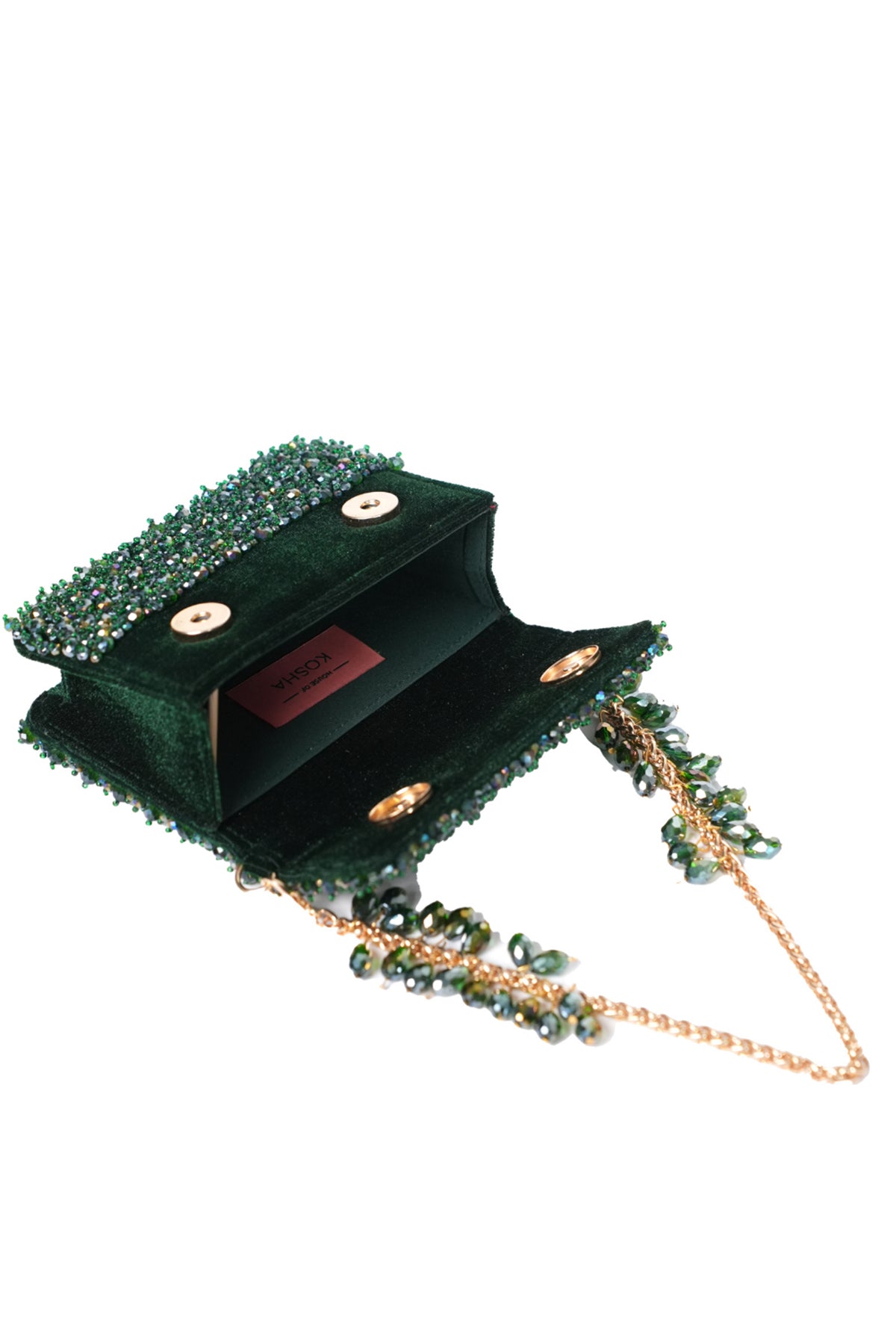 Kiyara Green Suede Crystal Embellished Mini Bag