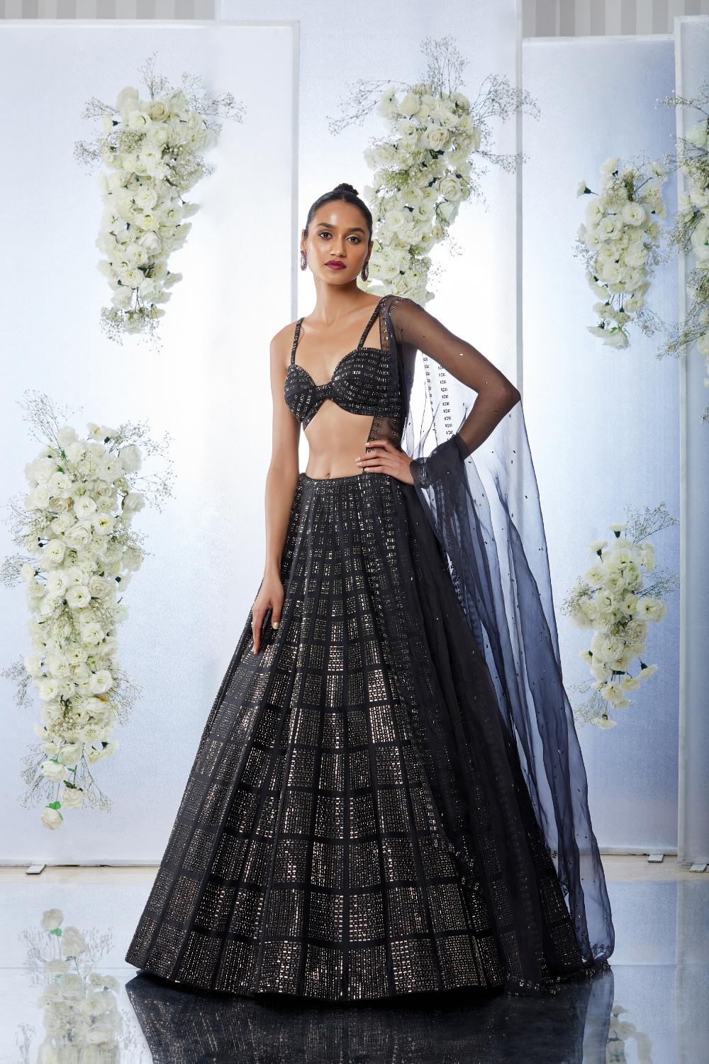 Kriti Sanon in Black Brick Crystal Lehenga Set