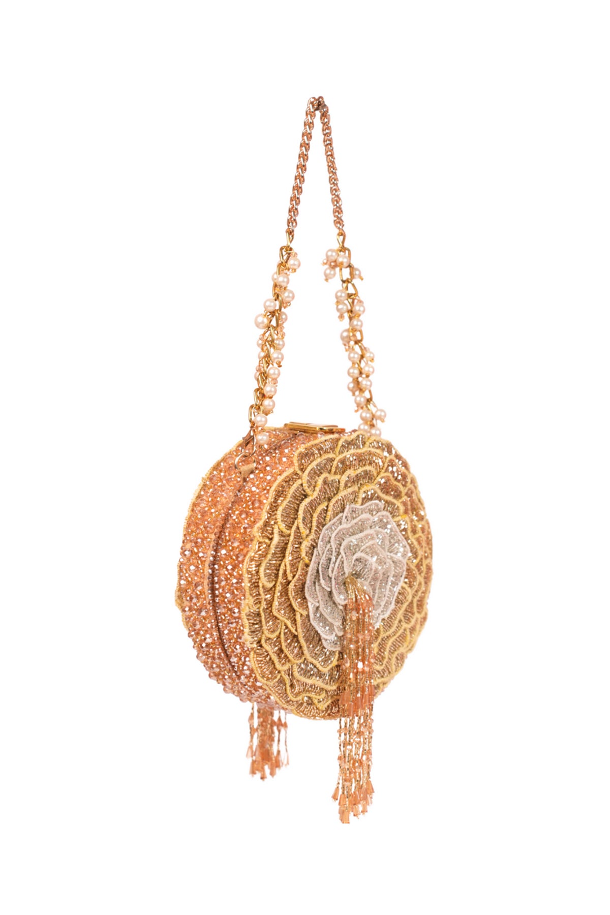 Ella Gold Suede Embellished Clutch