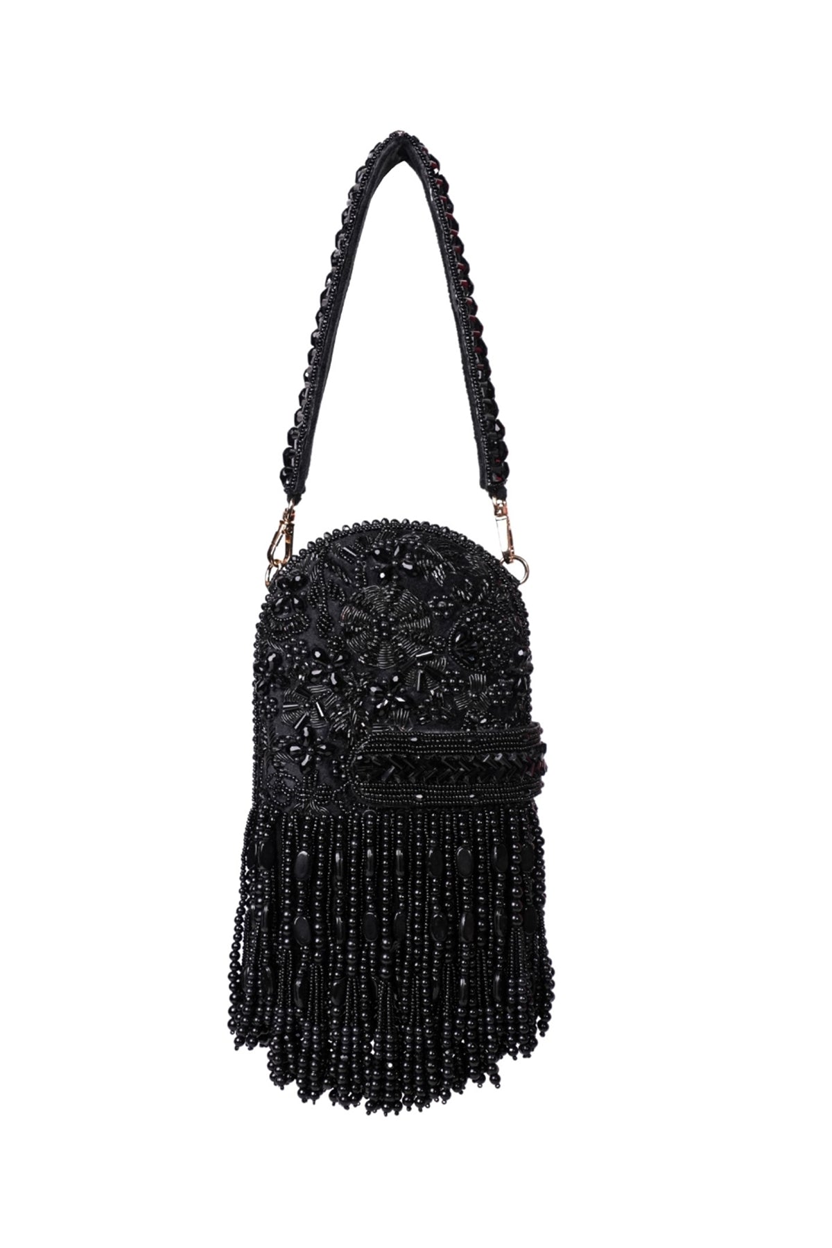 Azmat Black Suede Embellished Capsule Bag