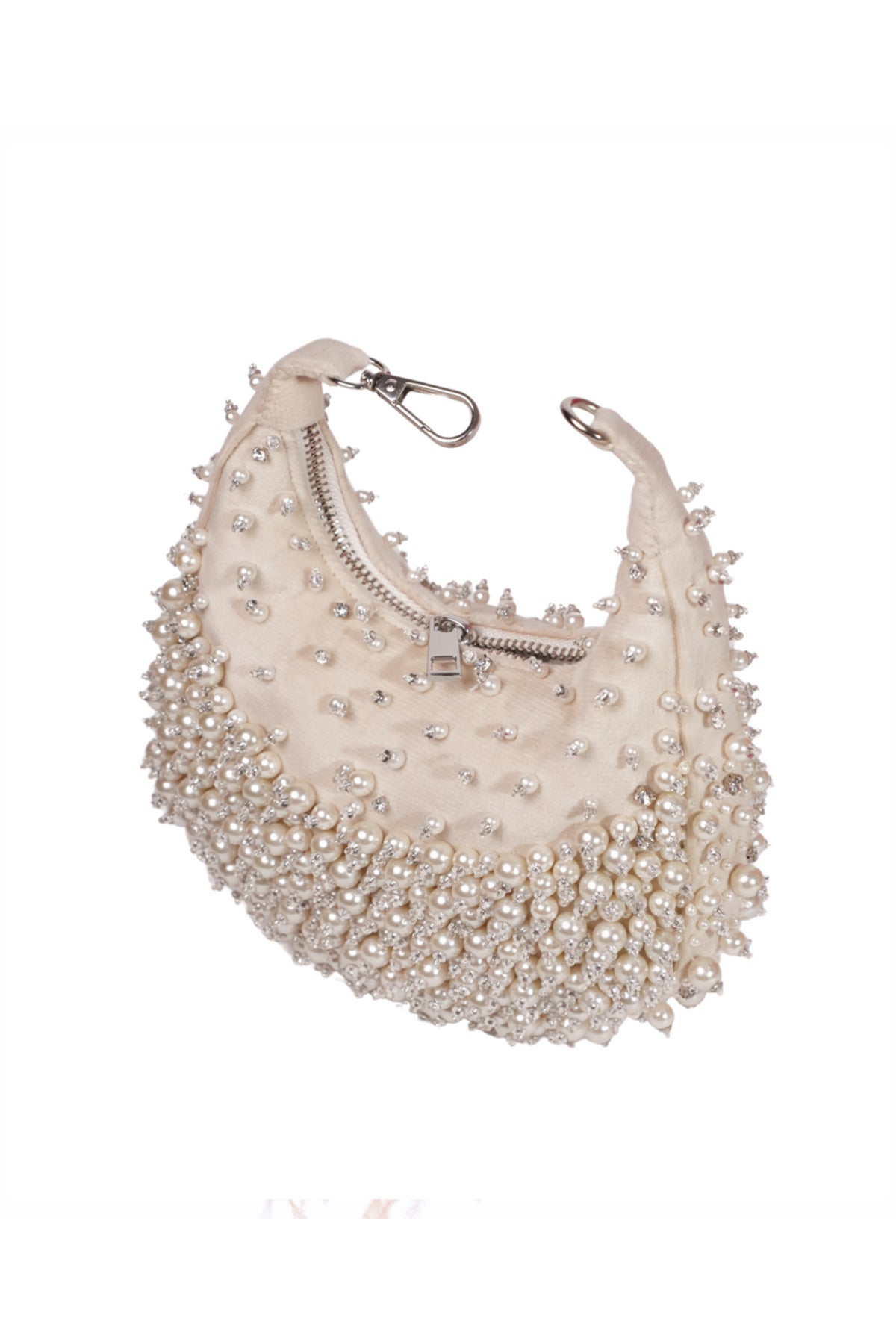 Aliya Ivory Suede Embellished Hobo Bag