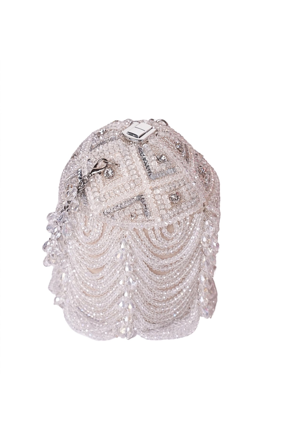 Evara Silver Georgette Embellished Bucket Bag