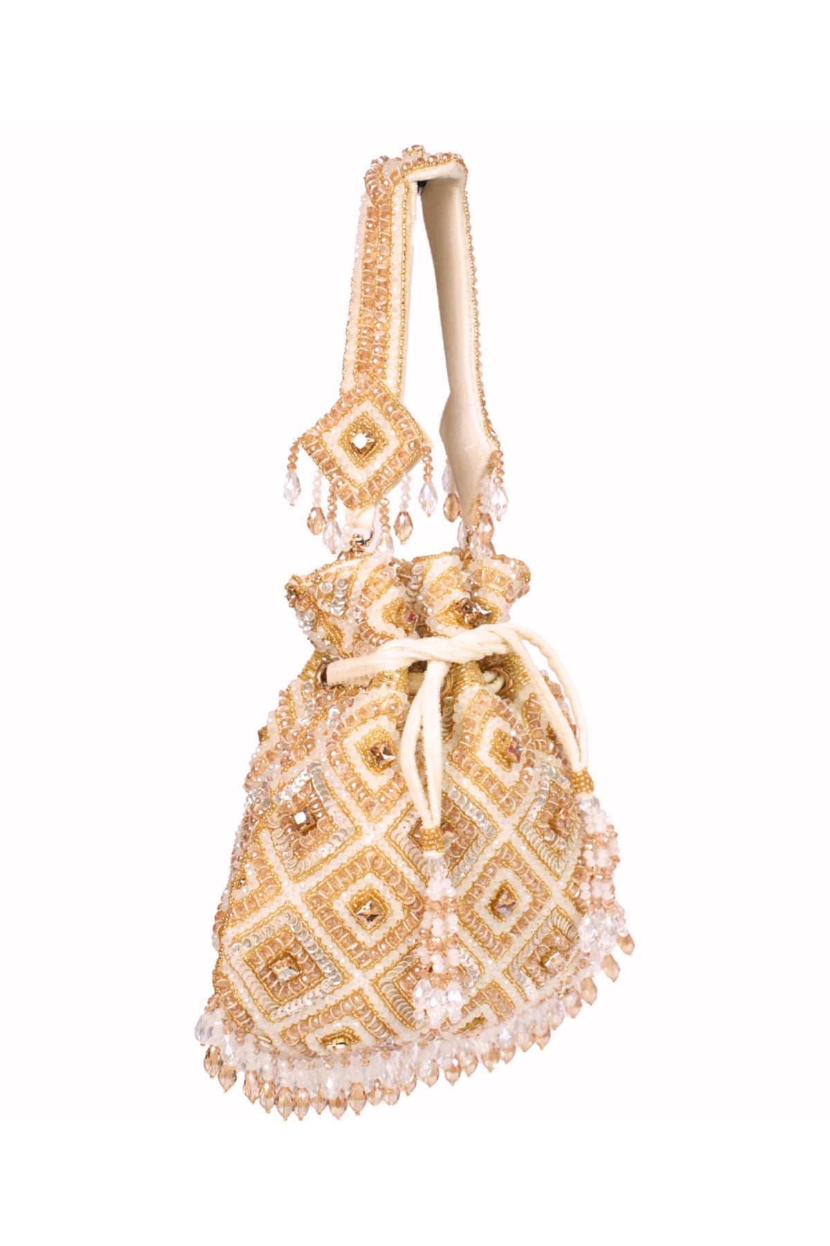 Serin Gold Pastel Suede Embellished Potli