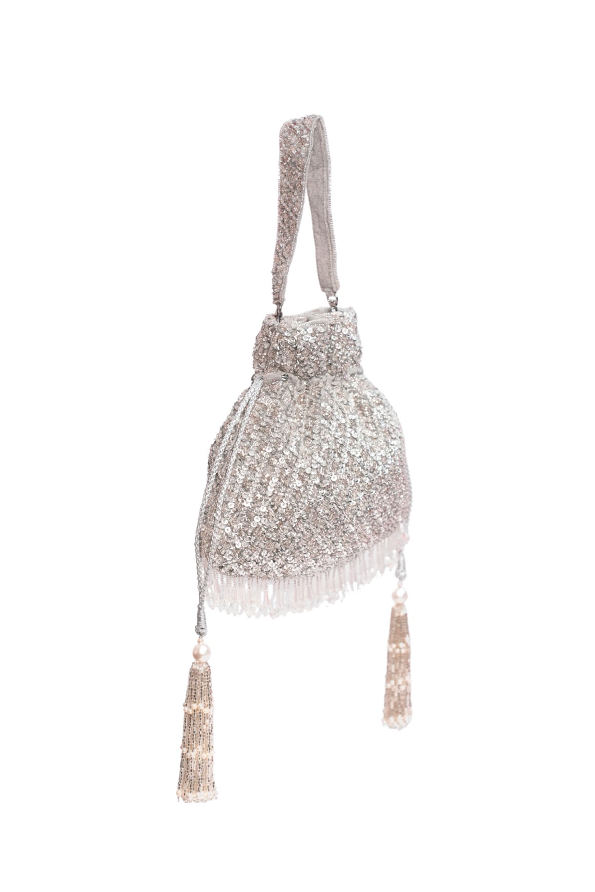 Sitara Silver Suede Sequin Embellished Potli