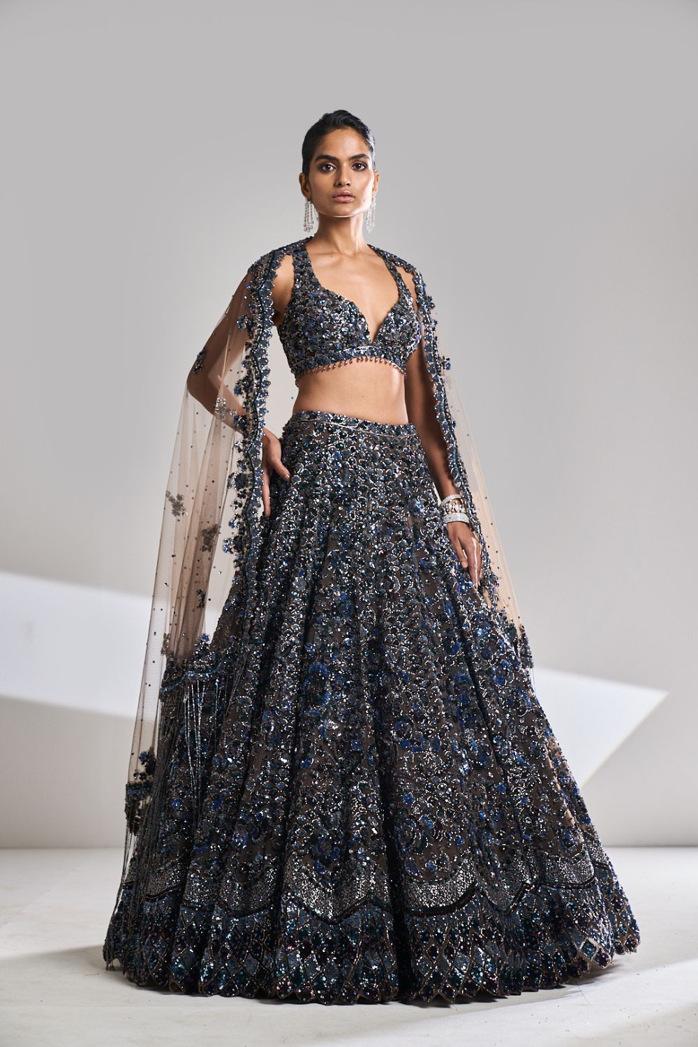 Chocolate Brown Sequin Lehenga Set