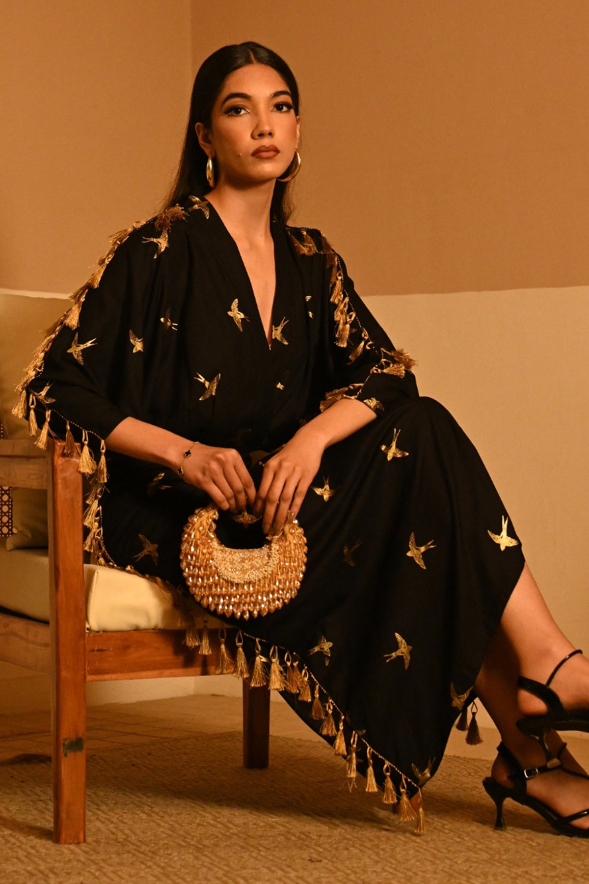 Alara Gold Suede Embellished Hobo Bag