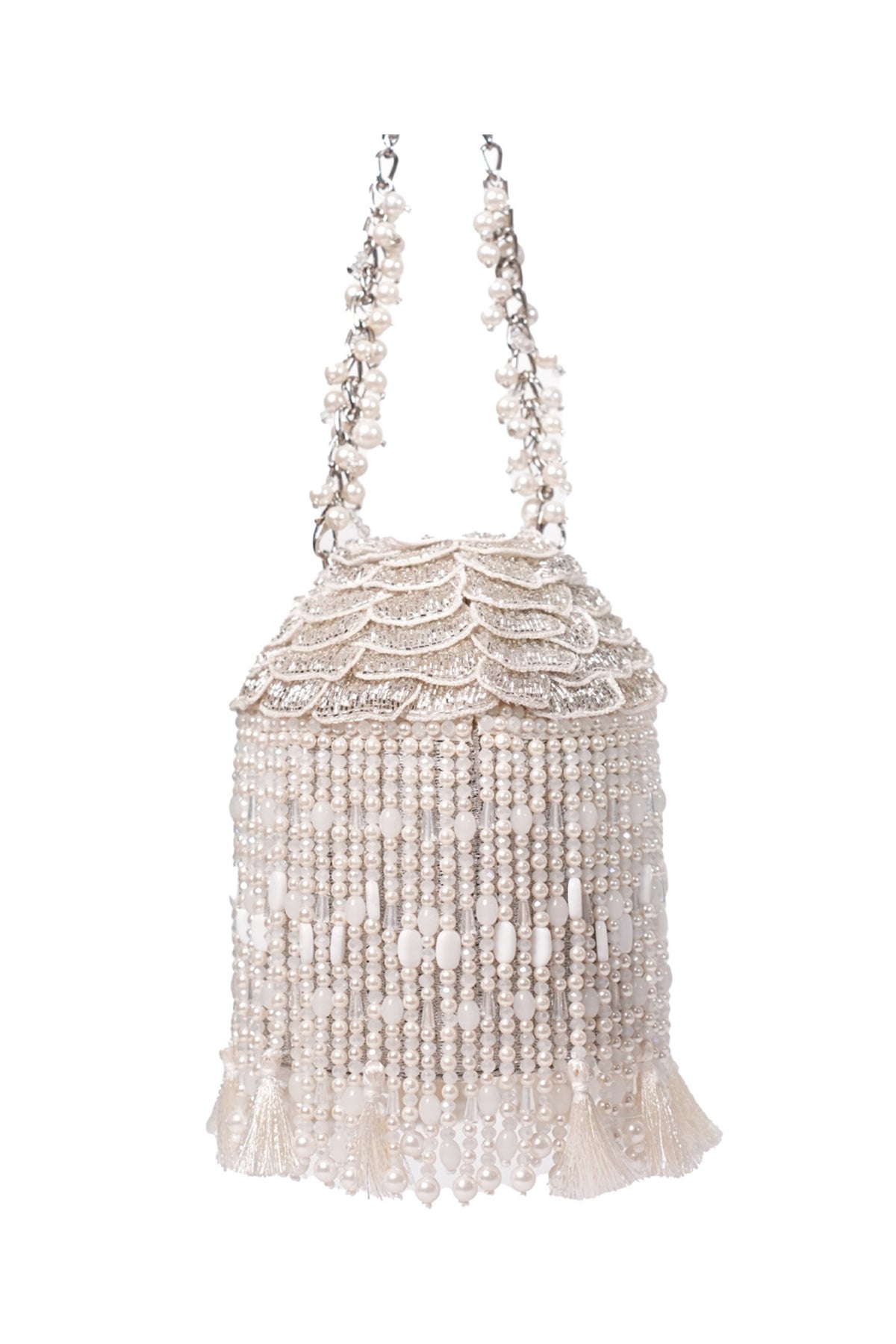 Nova Silver Suede Embellished Bucket Bag