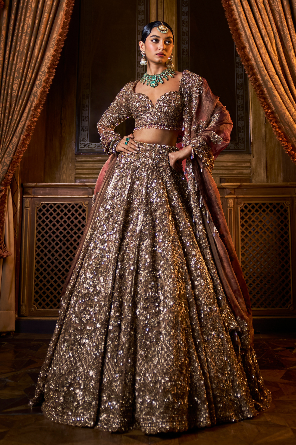 Bronze Tissue Lehenga Set