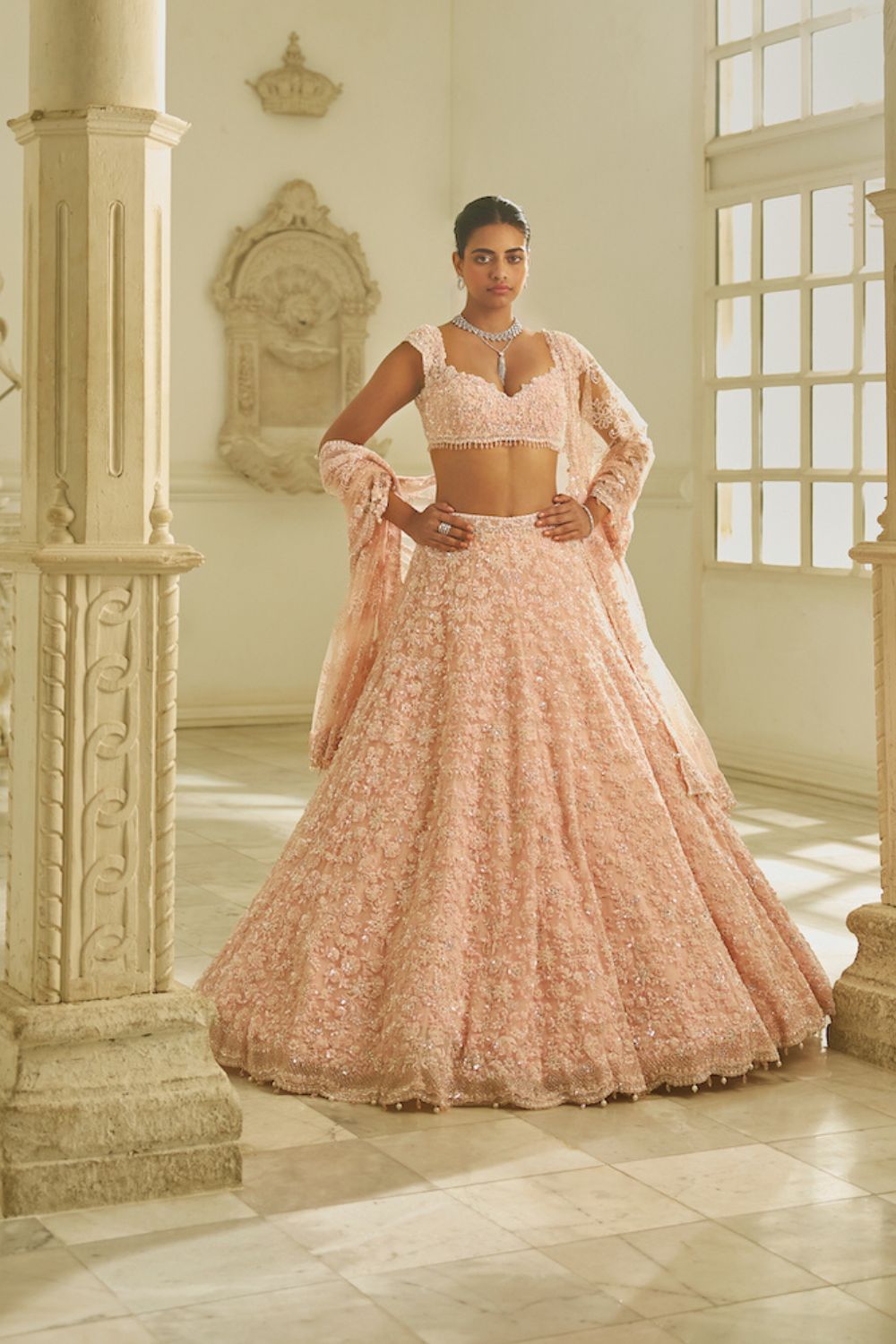 Powder Pink Floral Lehenga Set