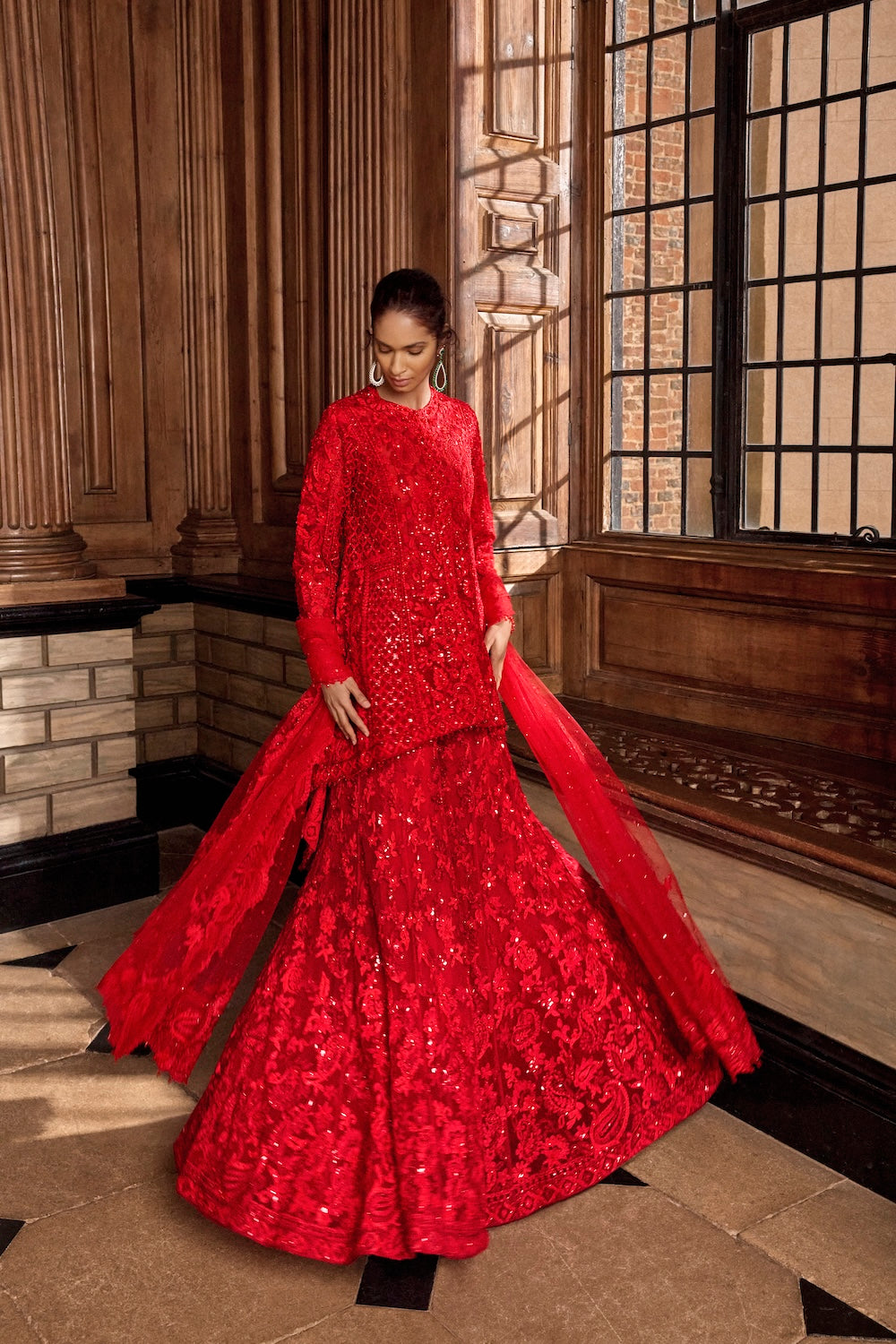 Red Thread Work Sharara Set