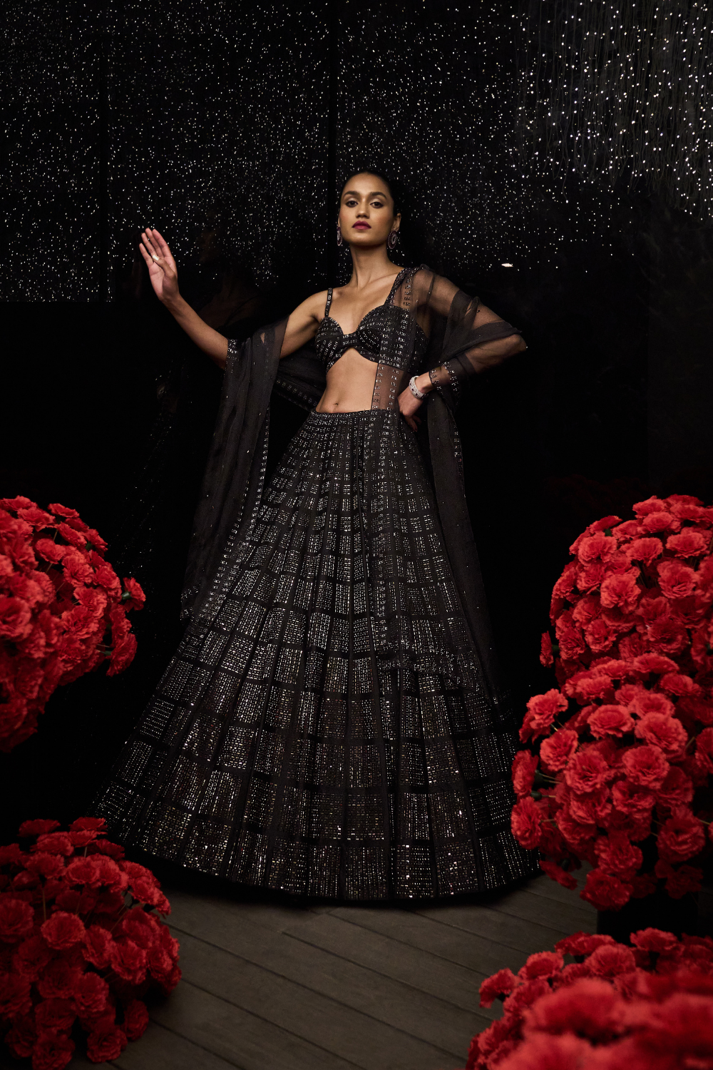 Kriti Sanon in Black Brick Crystal Lehenga Set