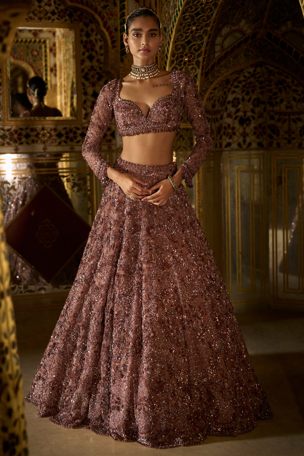 Plum Crystal Lehenga Set