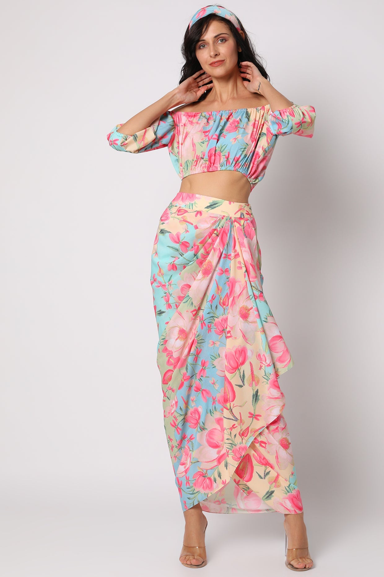 Khushi Off Shoulder Top with Wrap Skirt