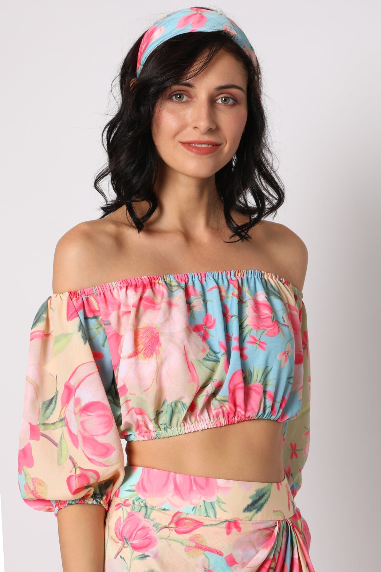 Khushi Off Shoulder Top with Wrap Skirt