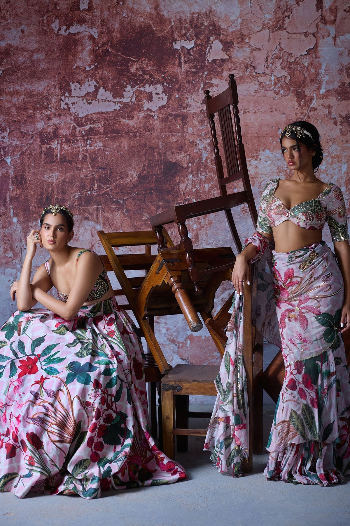 Soft Pink Organza Embroidered Ruffled Saree Set