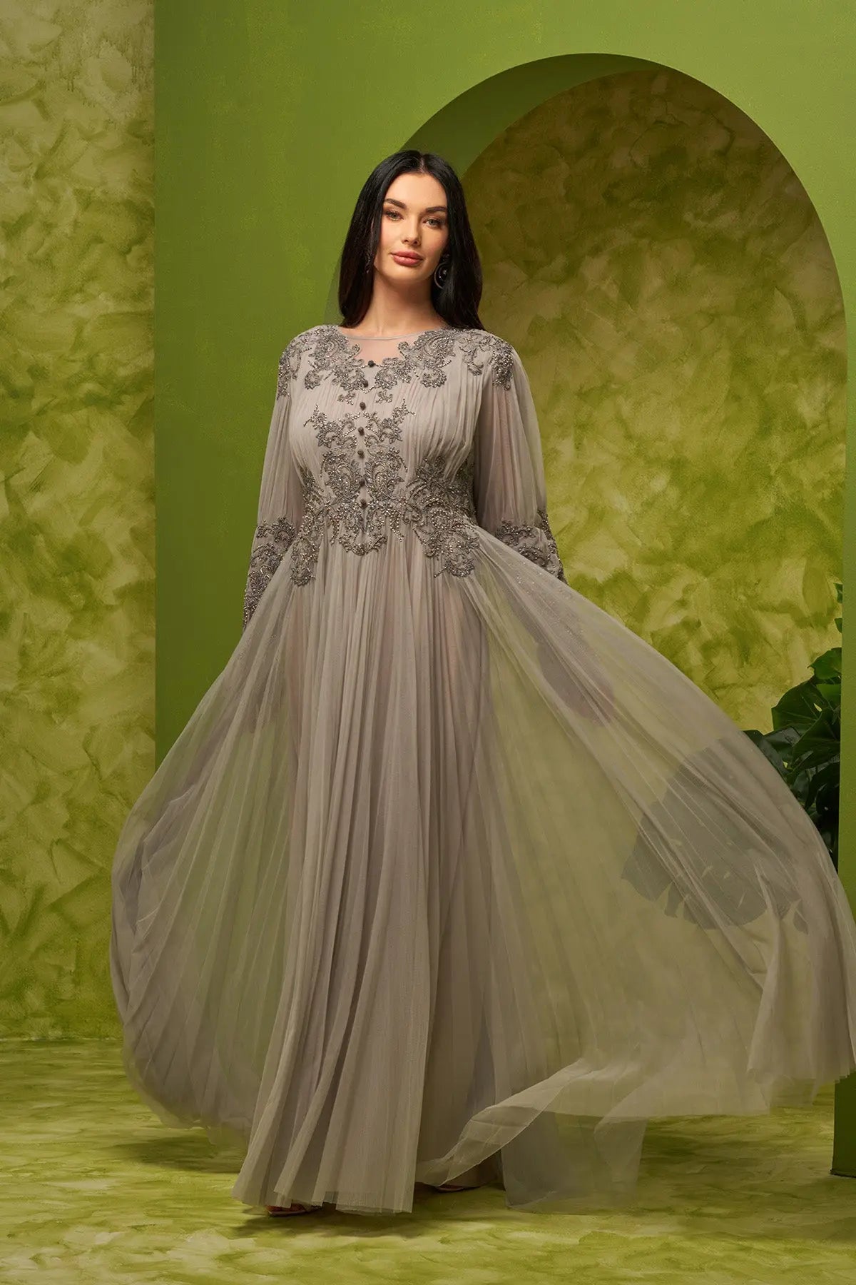 241-23 GREY KAFTAN DRESSES