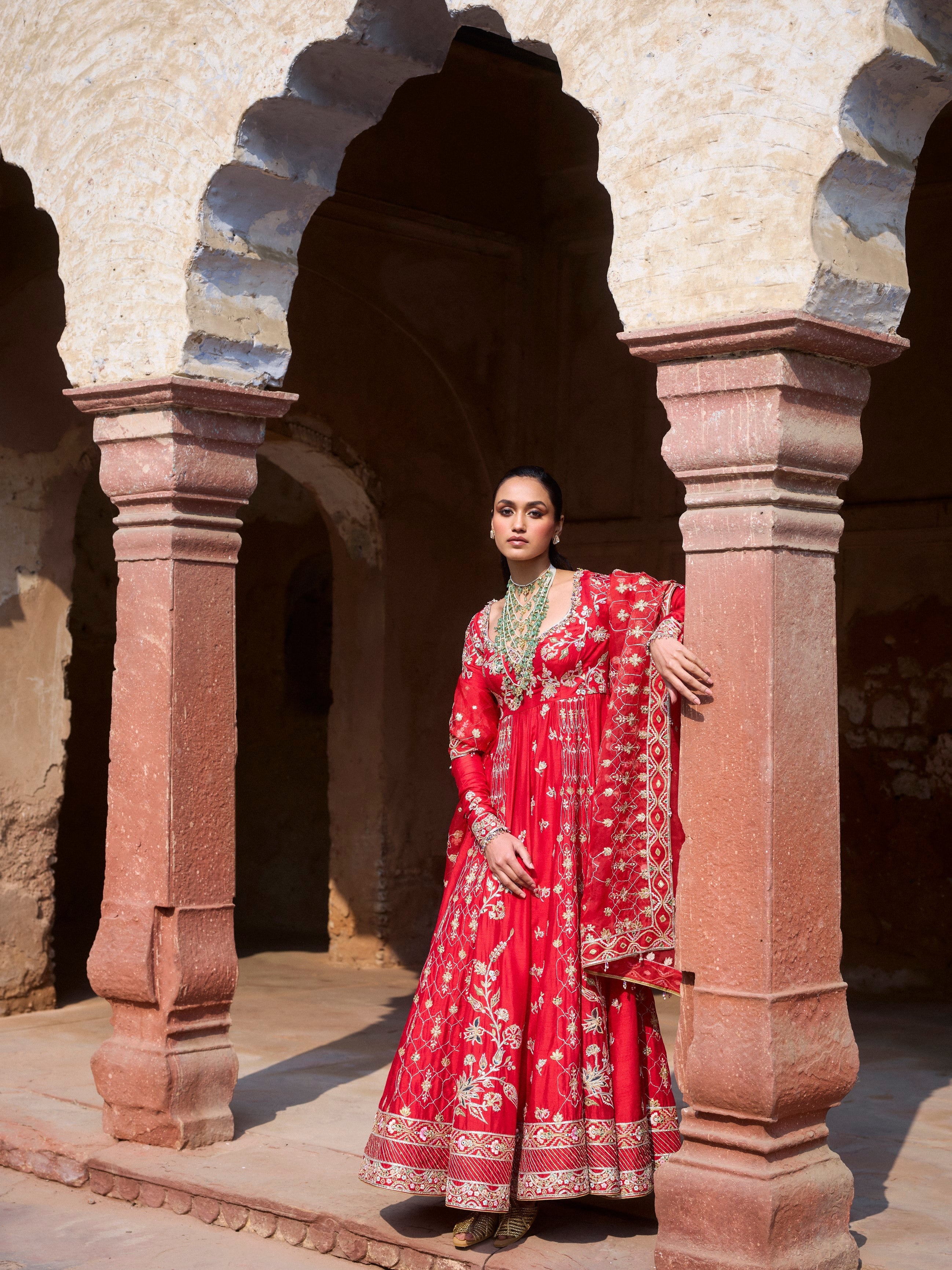 RED SILK ANARKALI SET