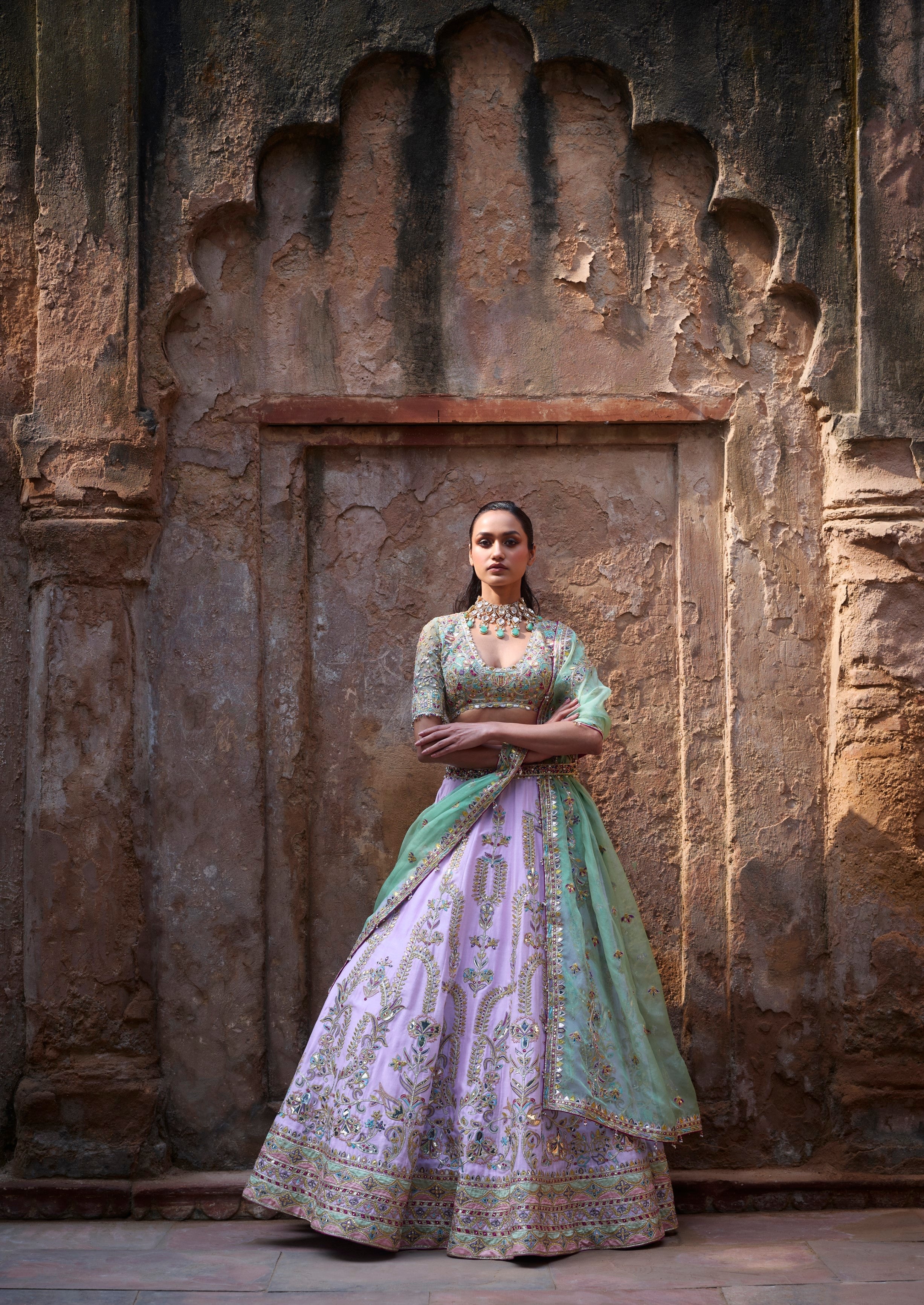 LILAC CHANDERI LEHENGA SET