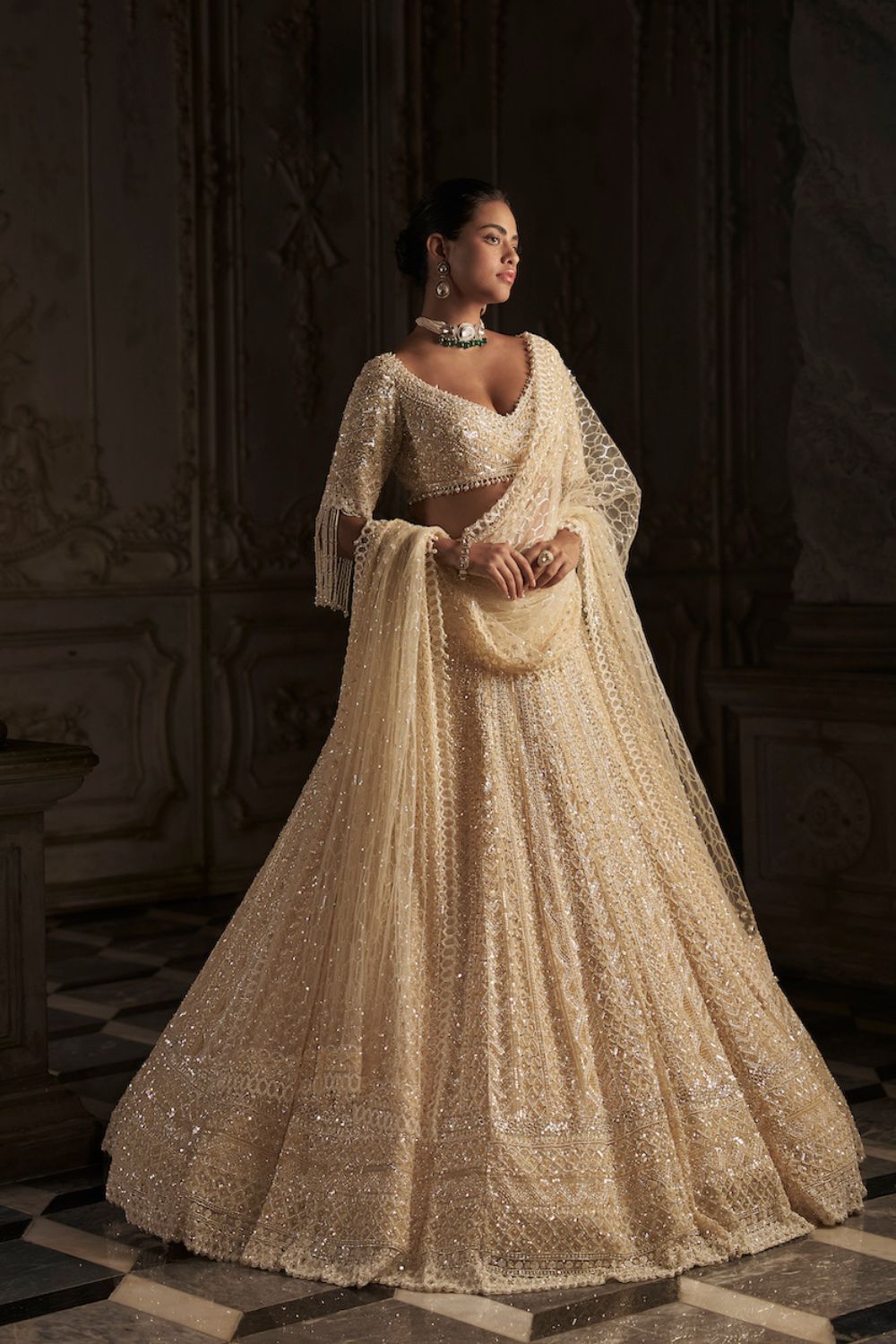 Cream Pearl Lehenga Set